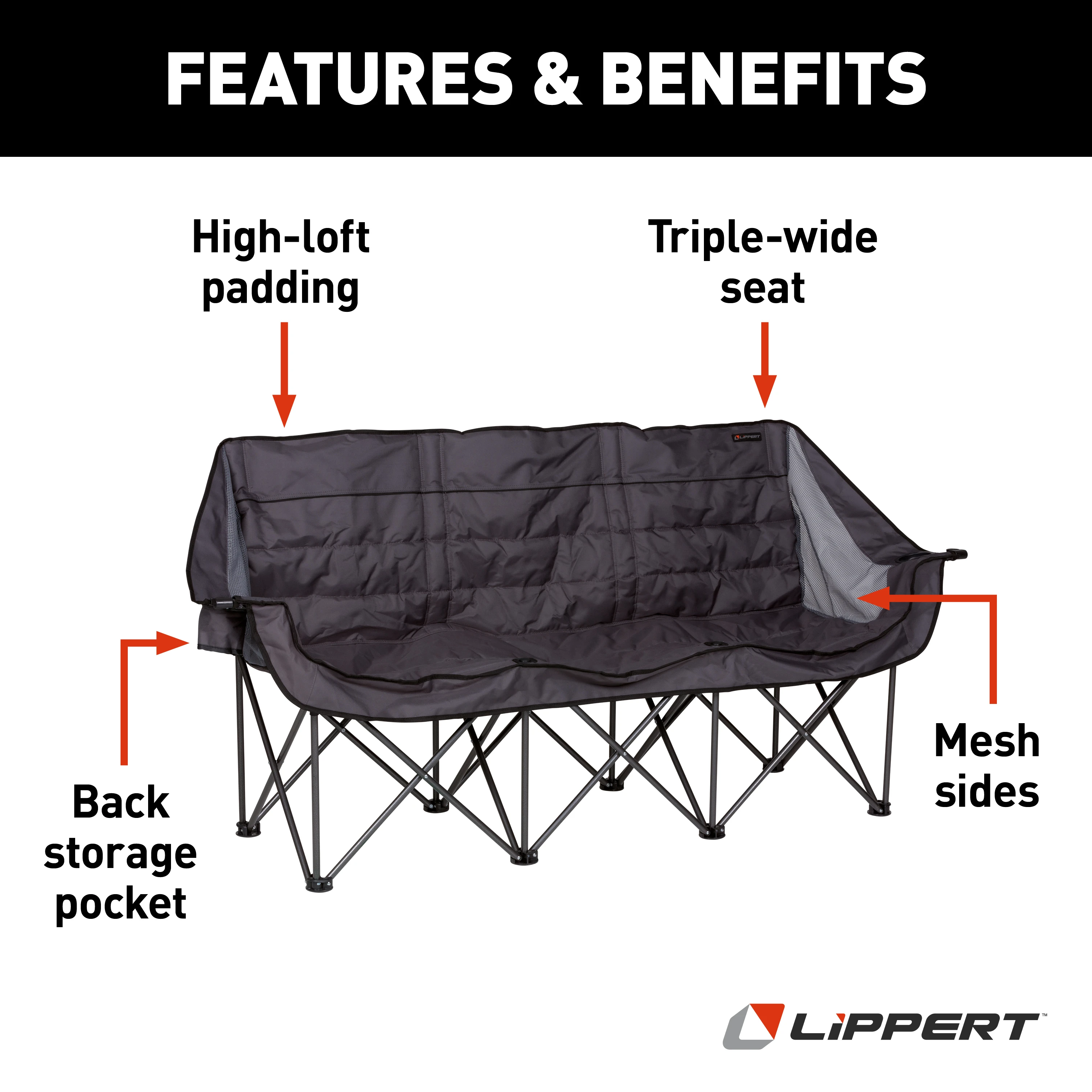Lippert Campfire Folding Couch - Dark Grey thumbnail 1