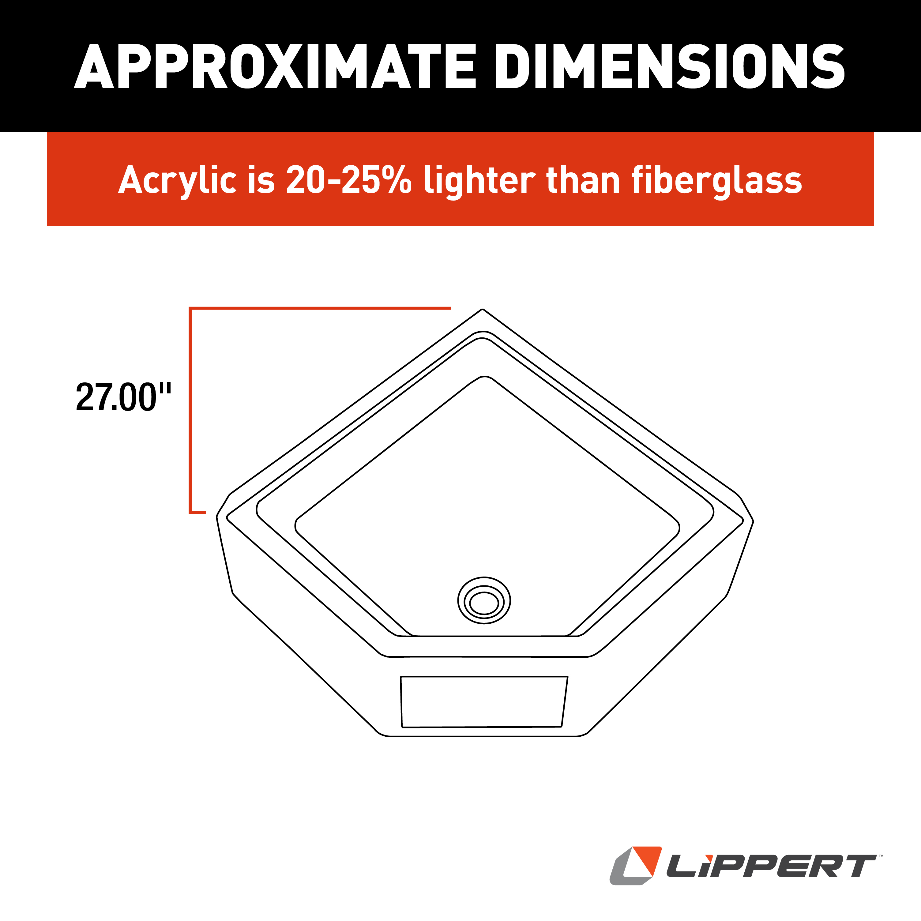 Lippert Corner RV Shower Pan with Center Drain - 27" x 27" Parchment #298087 thumbnail 3