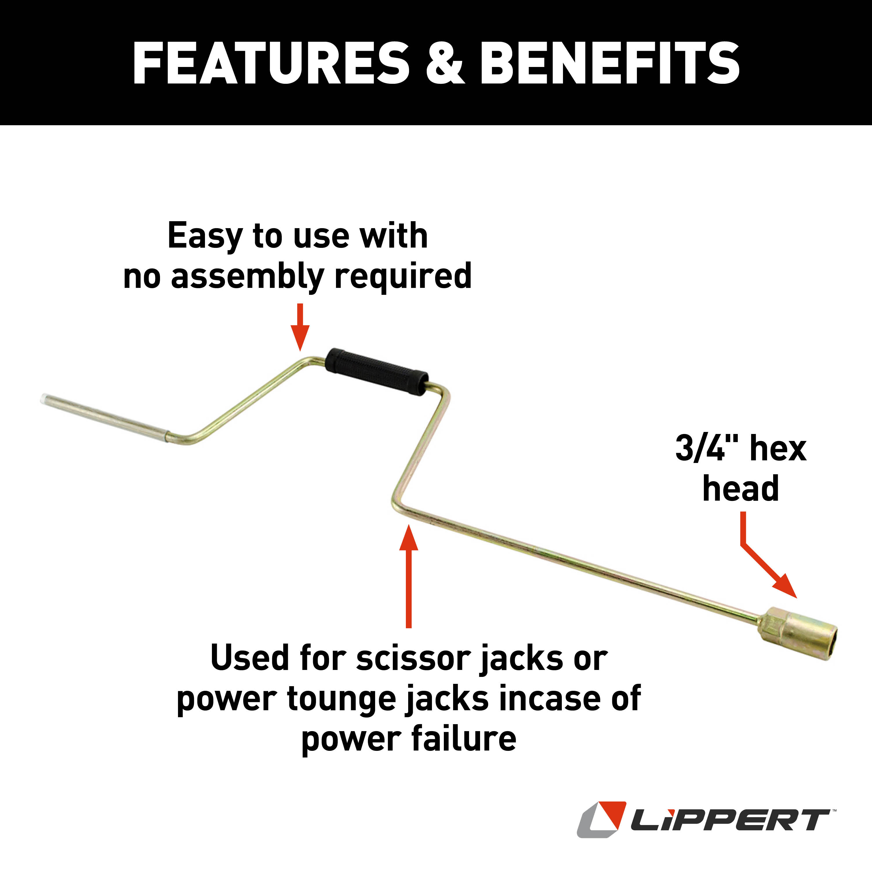 Lippert Manual Crank Handle for RV Jacks & Slide-Outs - 3/4" Hex thumbnail 2