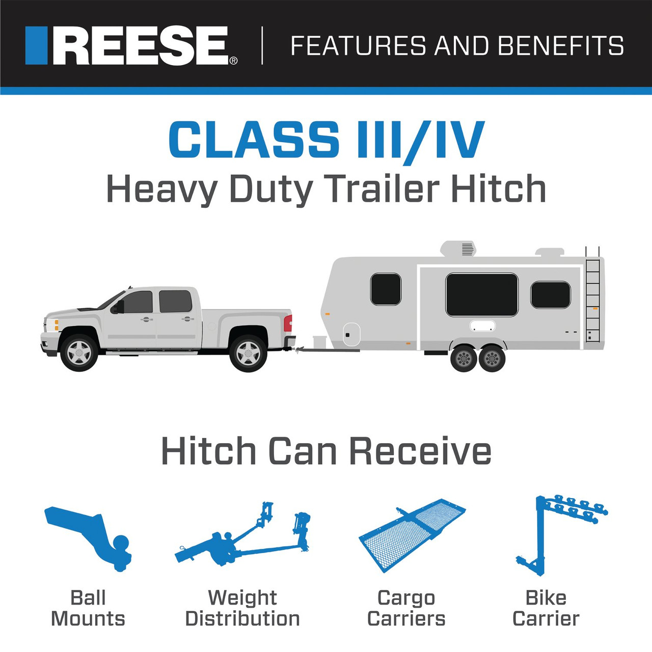 Reese Towpower Class 4 Trailer Hitch, 2-Inch Receiver, Black 44778 thumbnail 3
