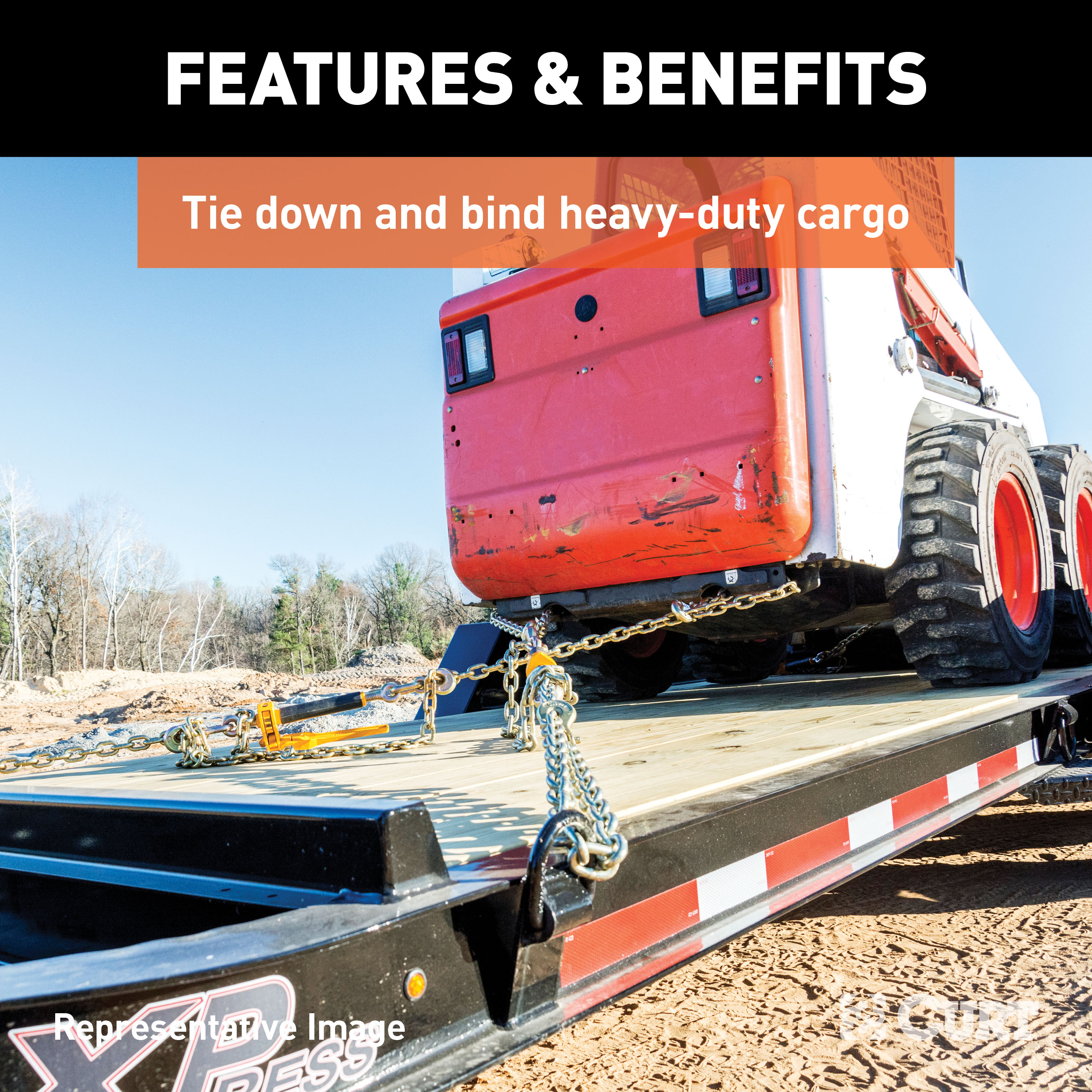 CURT 14' Transport Binder Safety Chain with 2 Clevis Hooks (26,400 lbs, Yellow Zinc) Trailer Hitch thumbnail 2