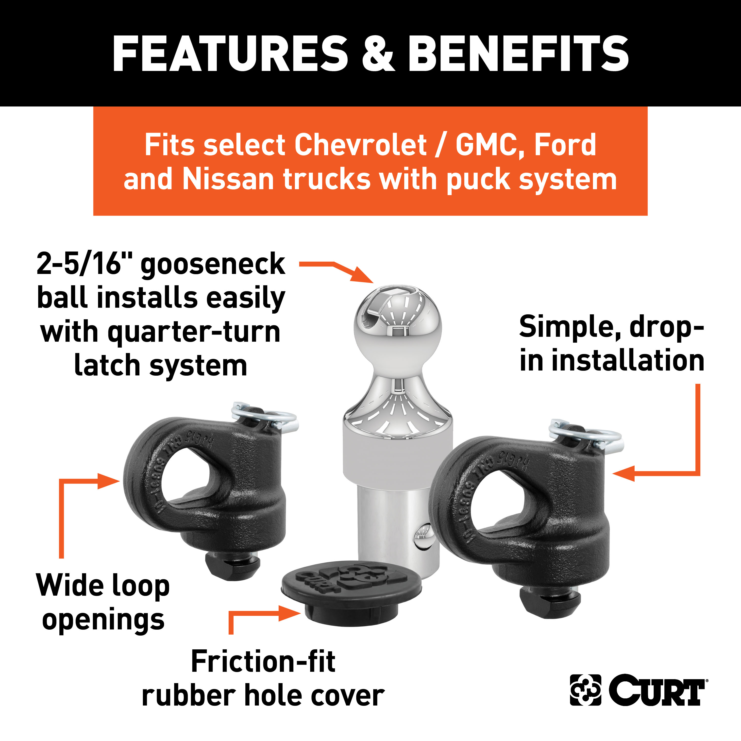 CURT OEM Puck System 2-5/16" Gooseneck Kit, Chevrolet, Ford, GMC, Nissan (38K) Gooseneck Trailer Hitch thumbnail 1
