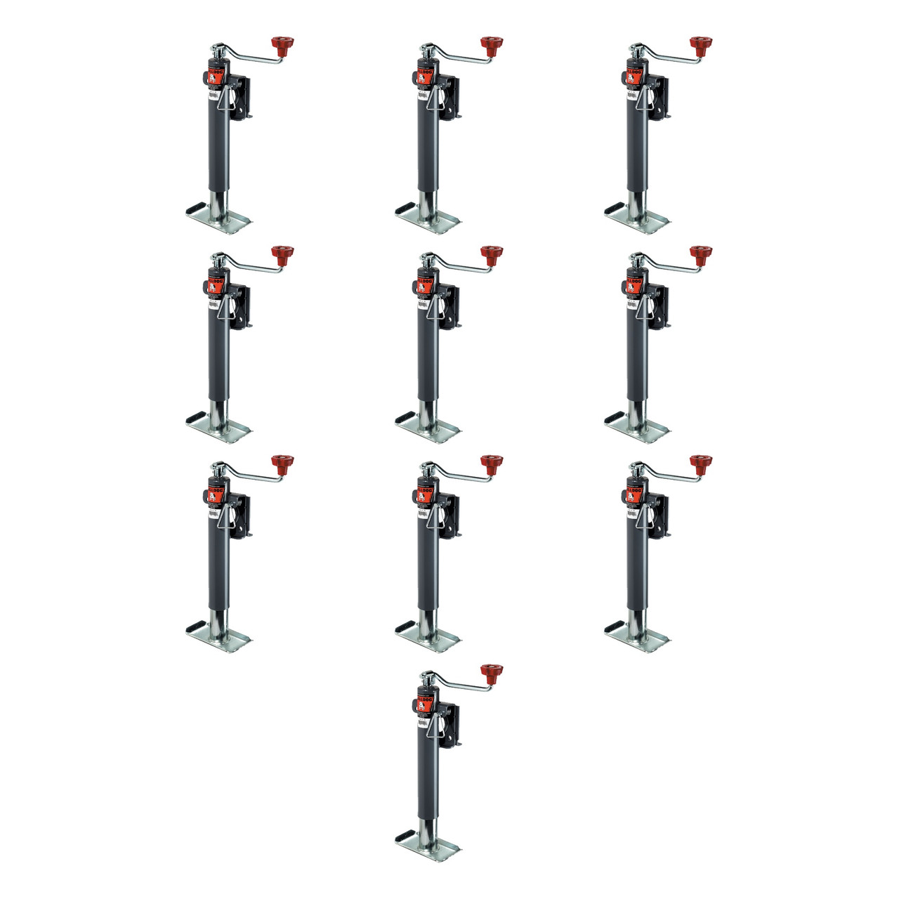 BULLDOG (10-Pack) Round Trailer Jack, Side Mount, 2,000 lbs. Lift Capacity, Topwind, Weld-On, L-Bend Swivel Bracket, 10 Inch Travel thumbnail 0