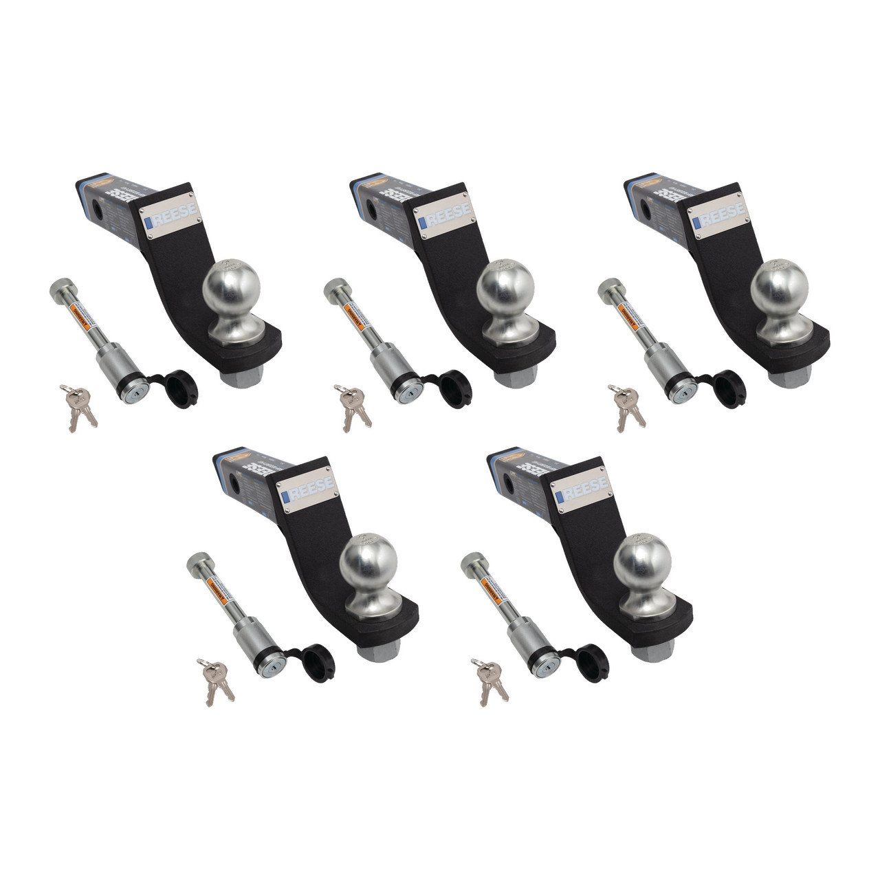 Reese (5-Pack) Trailer Hitch Ball Mount Security Kit, Fits 2 Inch Square Receiver, 4 Inch Drop, 7,500 lbs. Capacity, Premium Black, Includes 2 Inch Trailer Hitch Ball and Dogbone Style Receiver Lock thumbnail 0