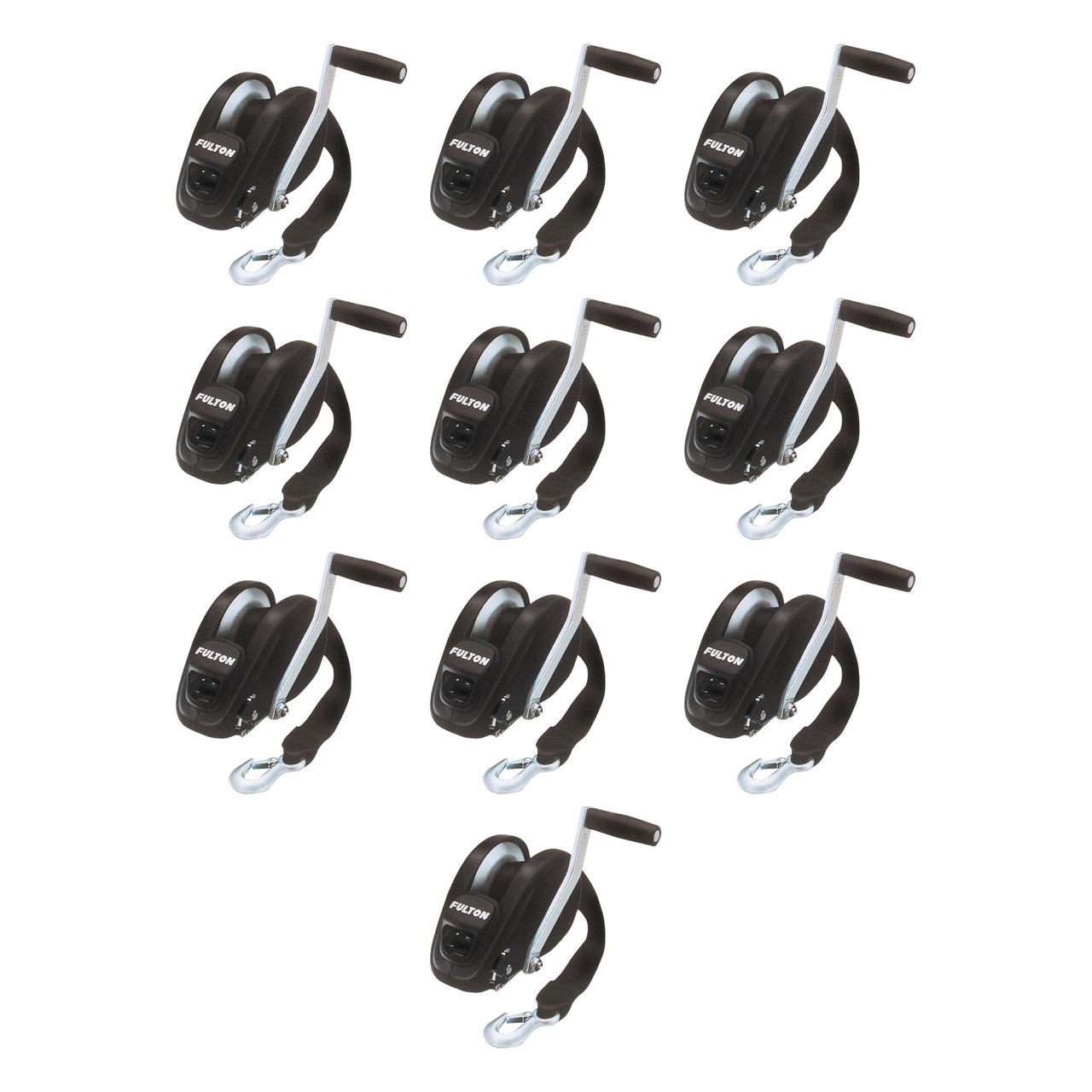 Fulton (10-Pack) XLT® Marine Trailer Winch, Single-Speed, 1,800 lbs. Capacity, 20 Foot Strap, 8 Inch Handle, Black Cover thumbnail 0