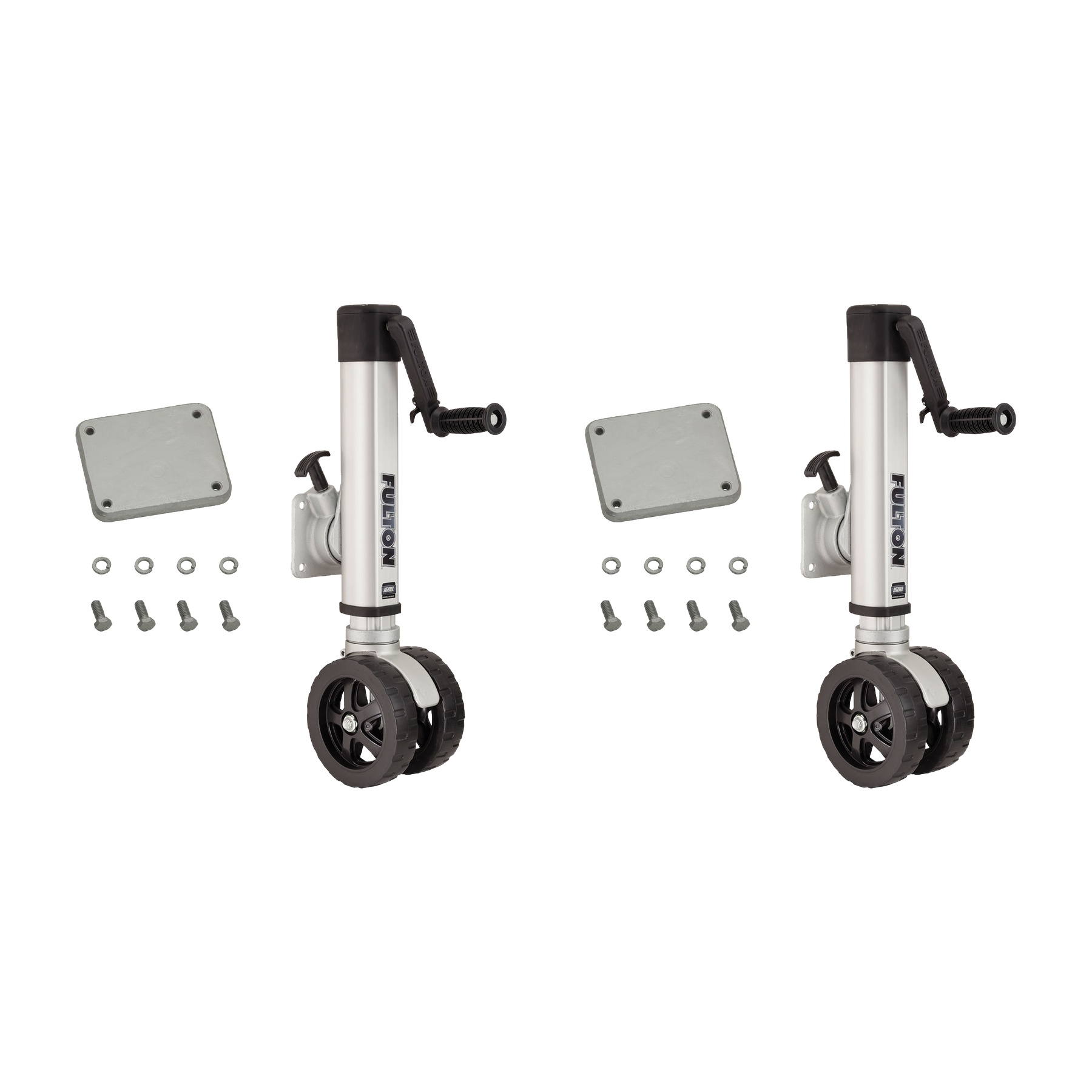 Fulton (2-Pack) F2® Marine Trailer Jack, 1,600 lbs. Lift Capacity, Sidewind, Twin Track Wheel, Weld-On Side Mount, 10 Inch Travel thumbnail 0