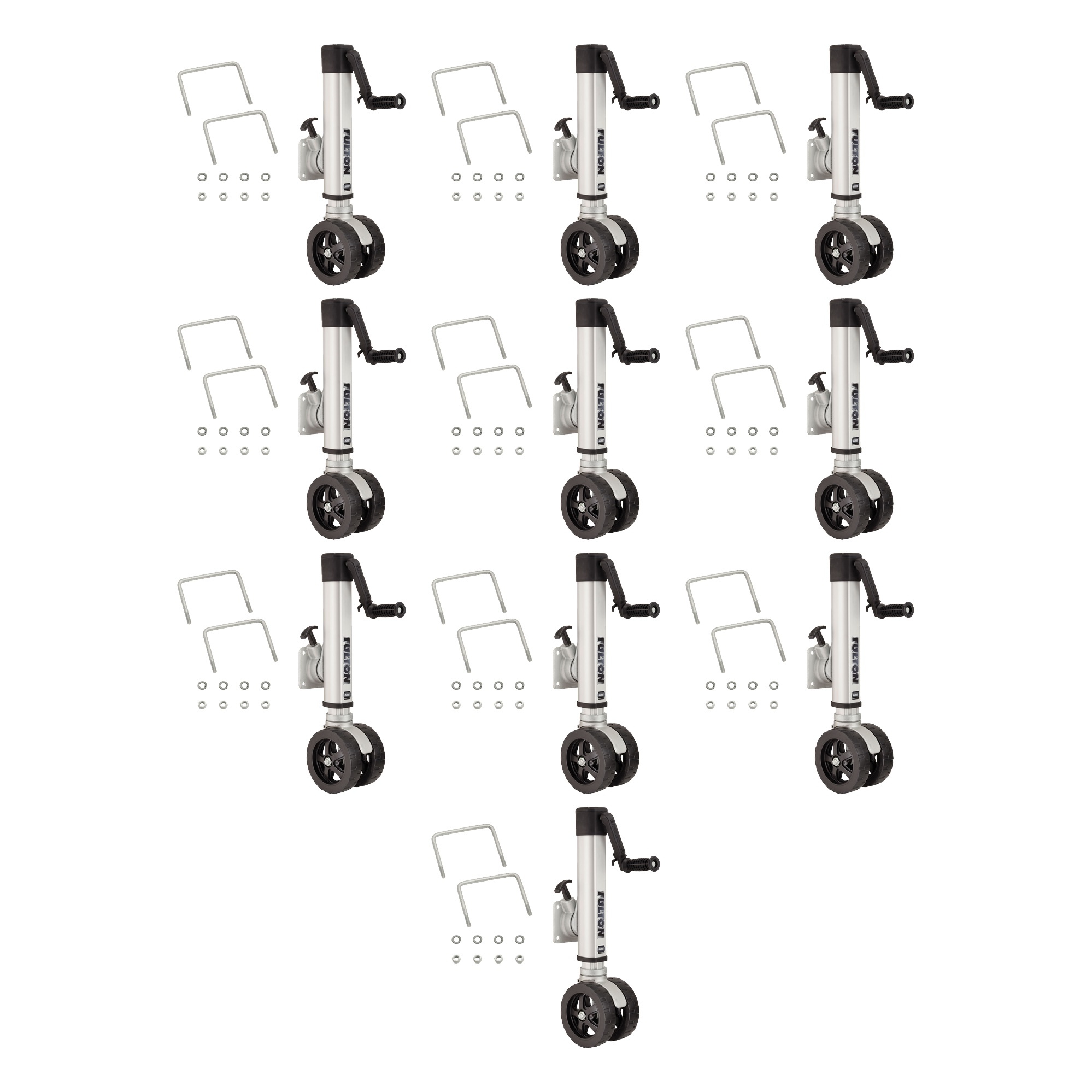 Fulton (10-Pack) F2® Marine Trailer Jack, 1,600 lbs. Lift Capacity, Sidewind, Twin Track Wheel, Bolt-On Side Mount, 10 Inch Travel thumbnail 0