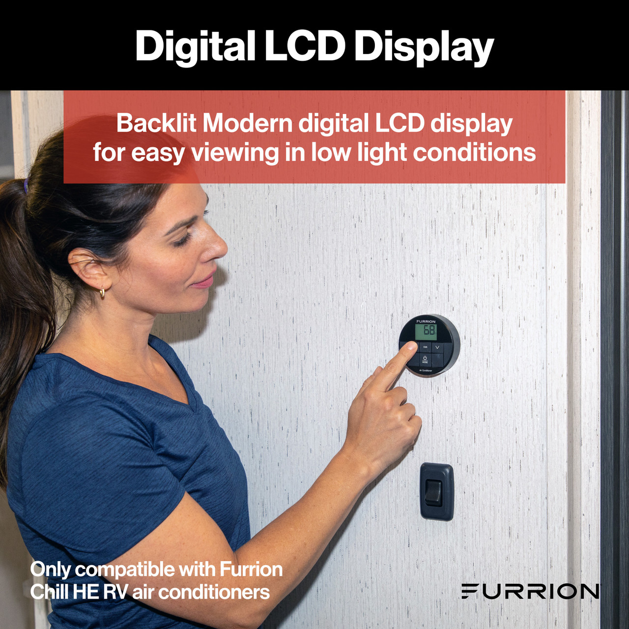 Furrion Chill Single-Zone Basic Backlit LED Wall Thermostat - Black, 2 Fan Speeds #FACW10ESSA-BL thumbnail 3