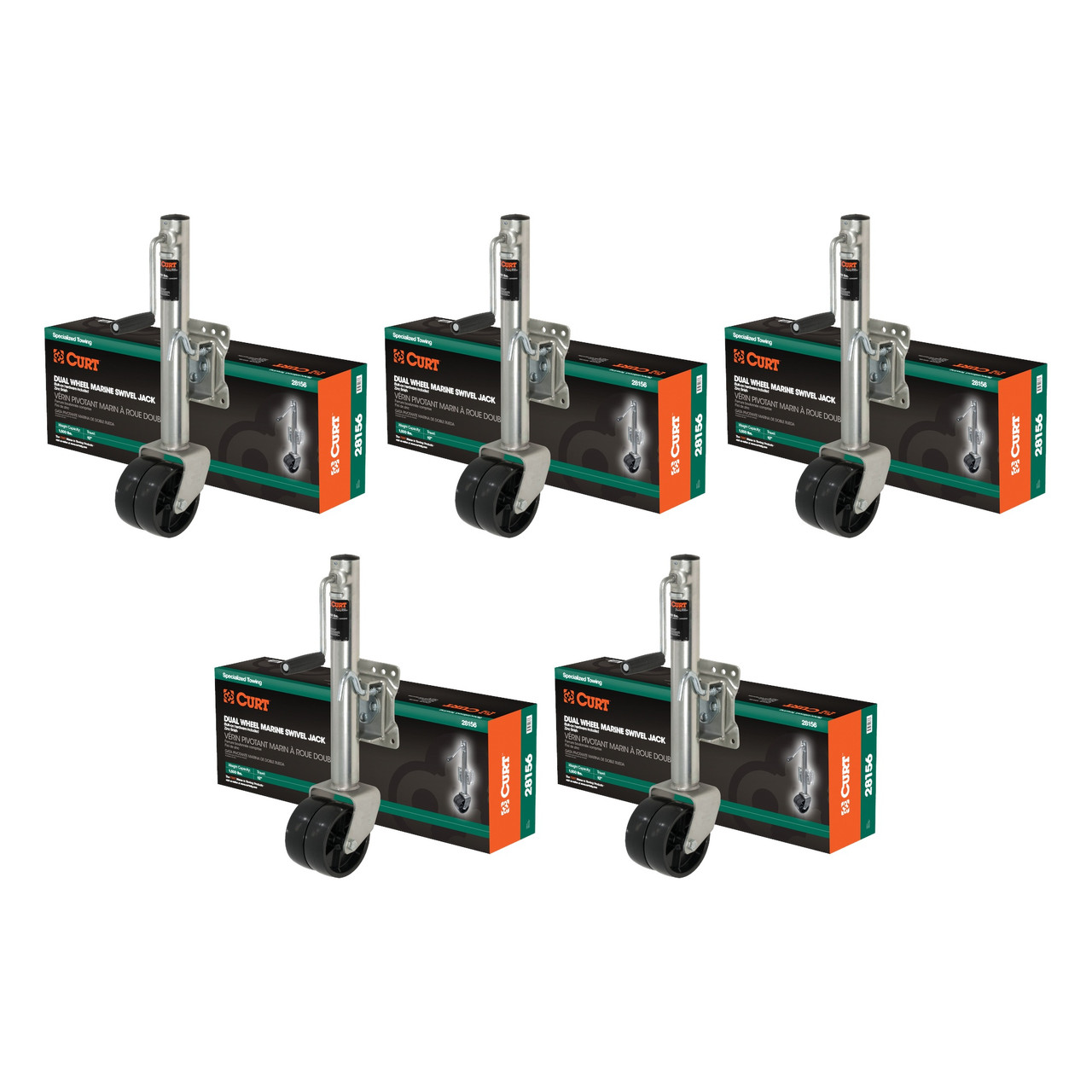 CURT (5-Pack) Marine Jack with Dual 6" Wheels (1,500 lbs, 10" Travel, Packaged) thumbnail 0