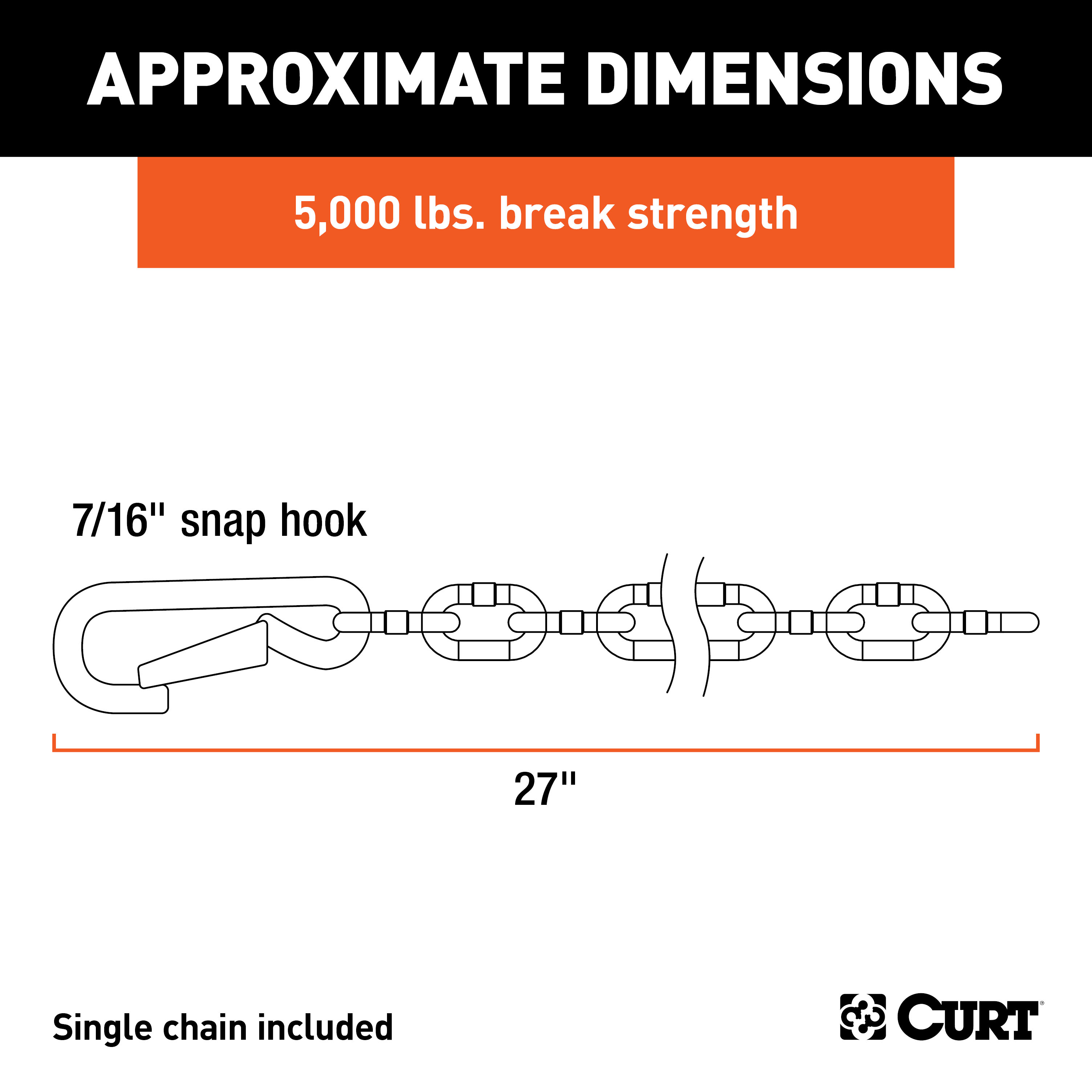 CURT 27" Safety Chain with 1 Snap Hook (5,000 lbs, Clear Zinc) Trailer Hitch thumbnail 2