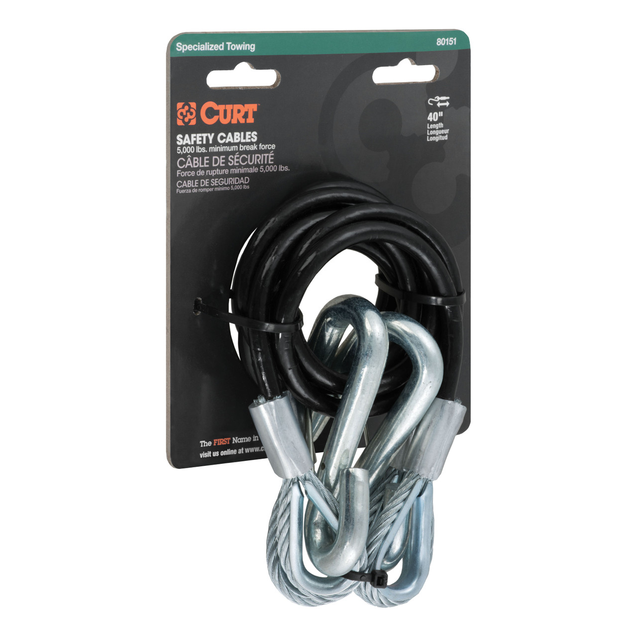 CURT 44-1/2" Safety Cables with 2 Snap Hooks (5,000 lbs, Vinyl-Coated, 2-Pack) Trailer Hitch thumbnail 5