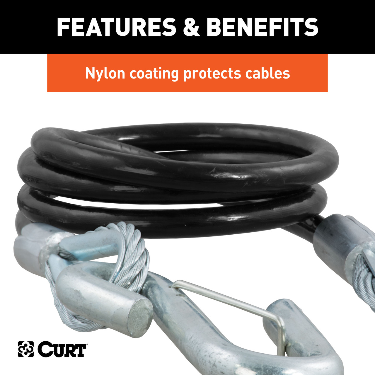 CURT 44-1/2" Safety Cables with 2 Snap Hooks (5,000 lbs, Vinyl-Coated, 2-Pack) Trailer Hitch thumbnail 4