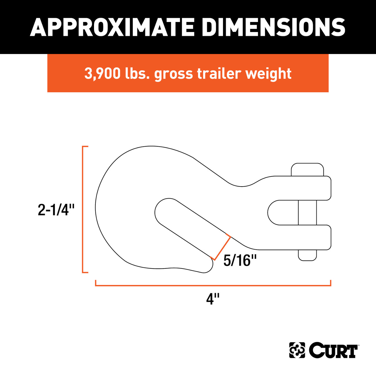 CURT 81340 5/16-Inch Forged Steel Clevis Grab Hook, 3,900 lbs. Work Load, 7/16-In Pin thumbnail 2