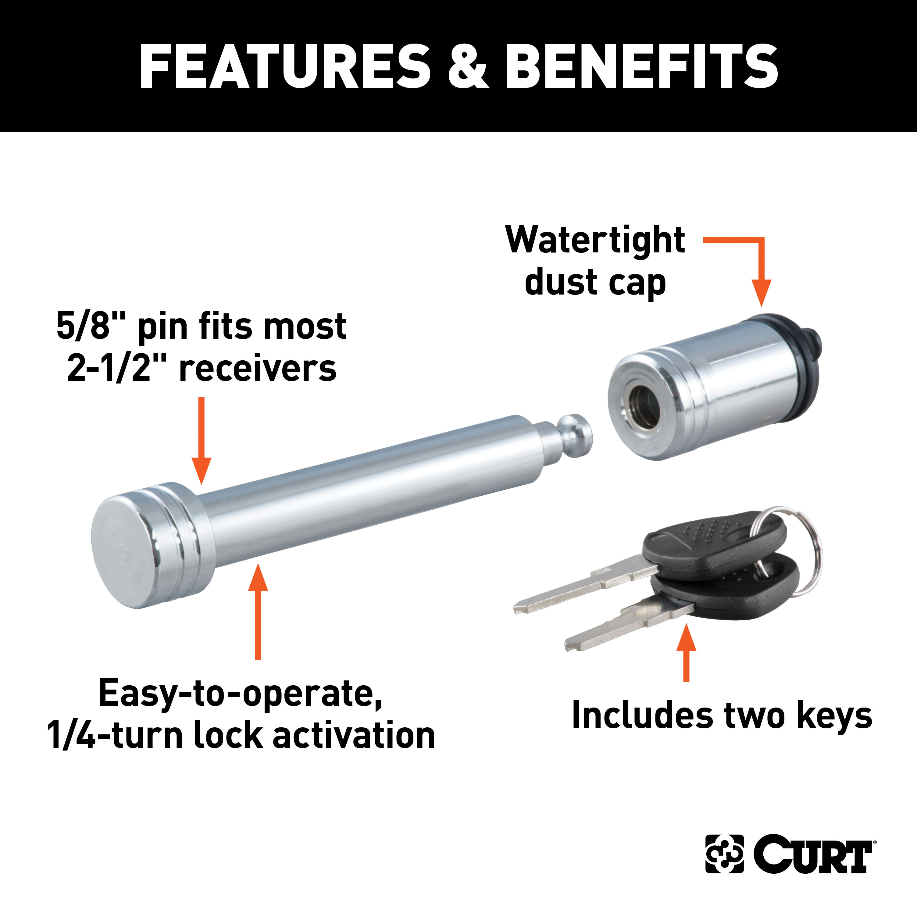 CURT Hitch & Coupler Lock Set, 2" or 2-1/2" Receivers, 1-7/8" to 2-5/16" Couplers 23092 thumbnail 2