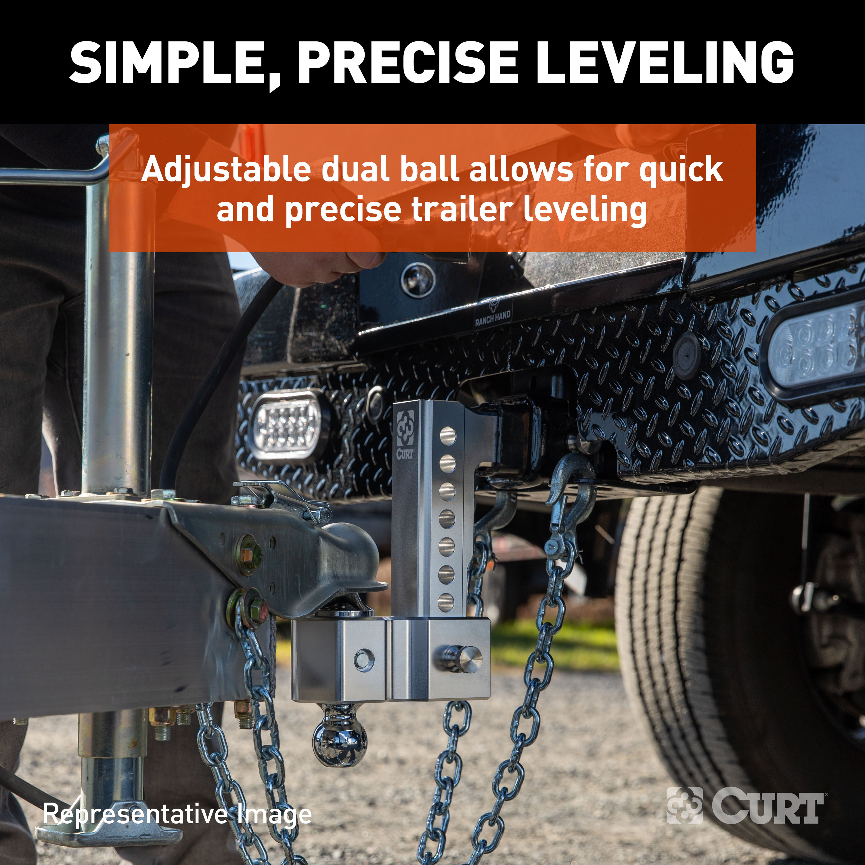 CURT AlumaLite Adjustable Aluminum Hitch with Dual Ball, 9-1/2" Drop thumbnail 2