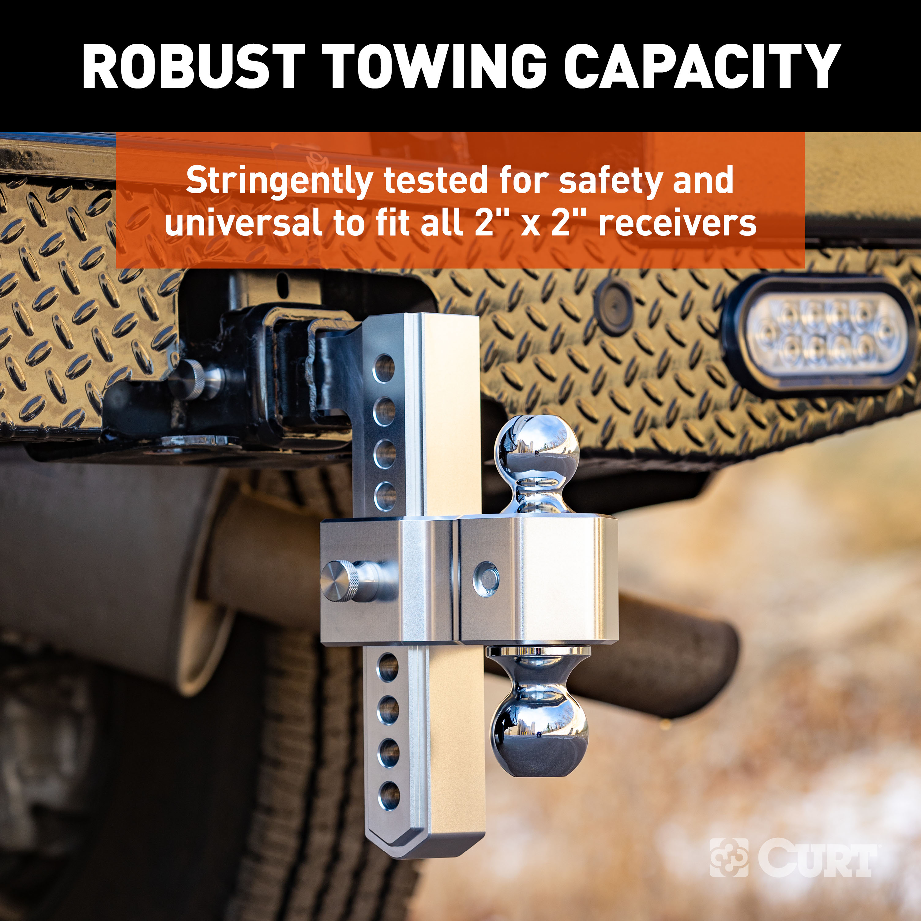 CURT AlumaLite Adjustable Aluminum Hitch with Dual Ball, 9-1/2" Drop thumbnail 4