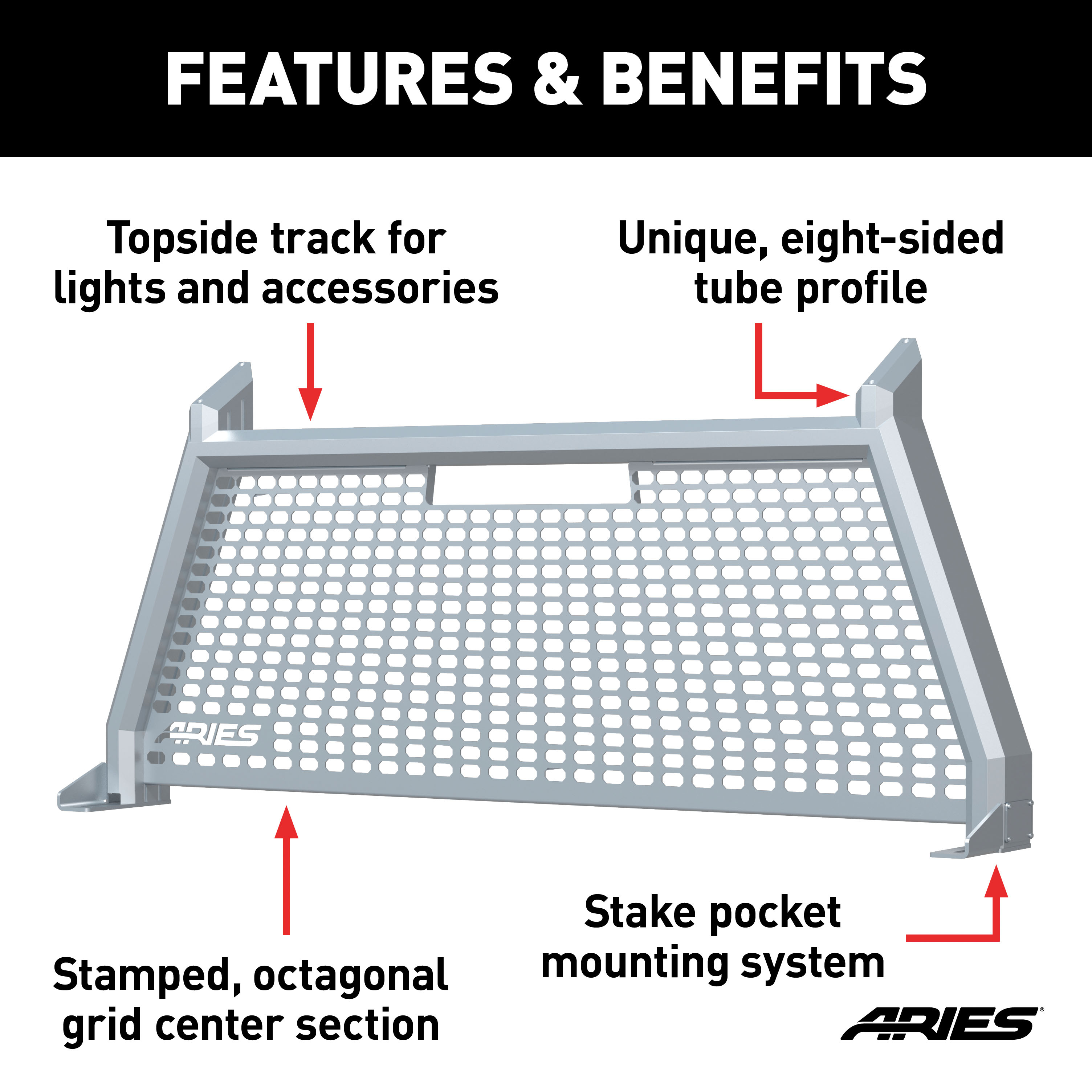 ARIES AdvantEDGE Chrome Aluminum Headache Rack, Select Ford F-250, F-350, F-450 Truck Cab Protector / Headache Rack thumbnail 5