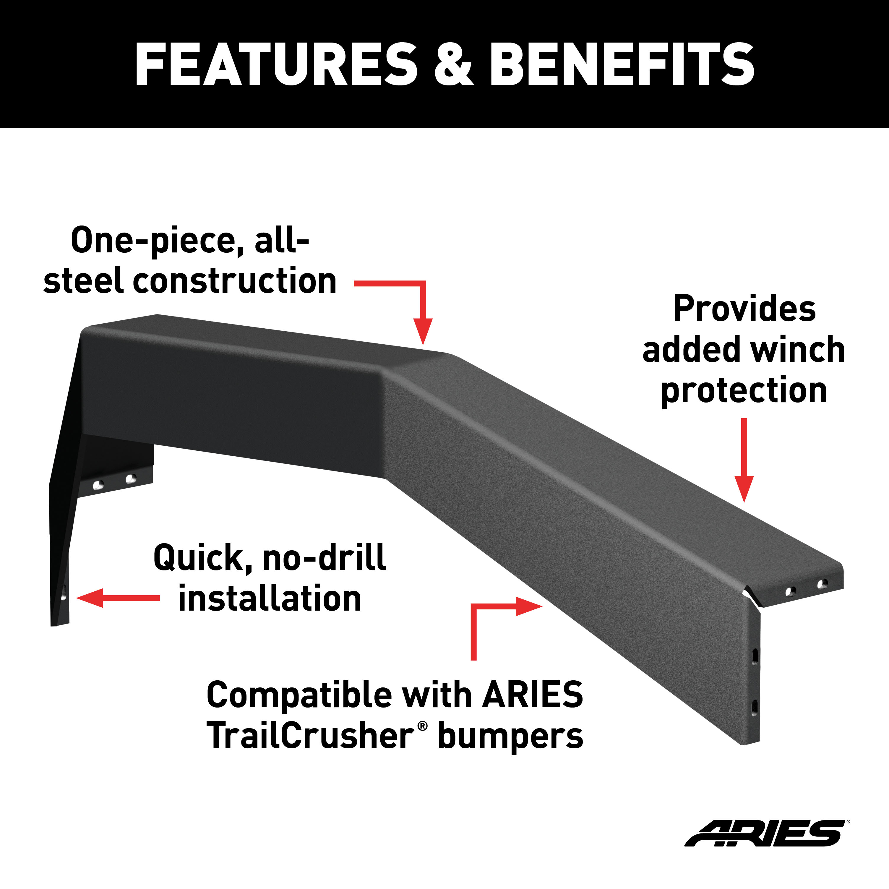 ARIES TrailCrusher Jeep Wrangler, Gladiator Steel Front Bumper Angular Brush Guard Bumper thumbnail 1