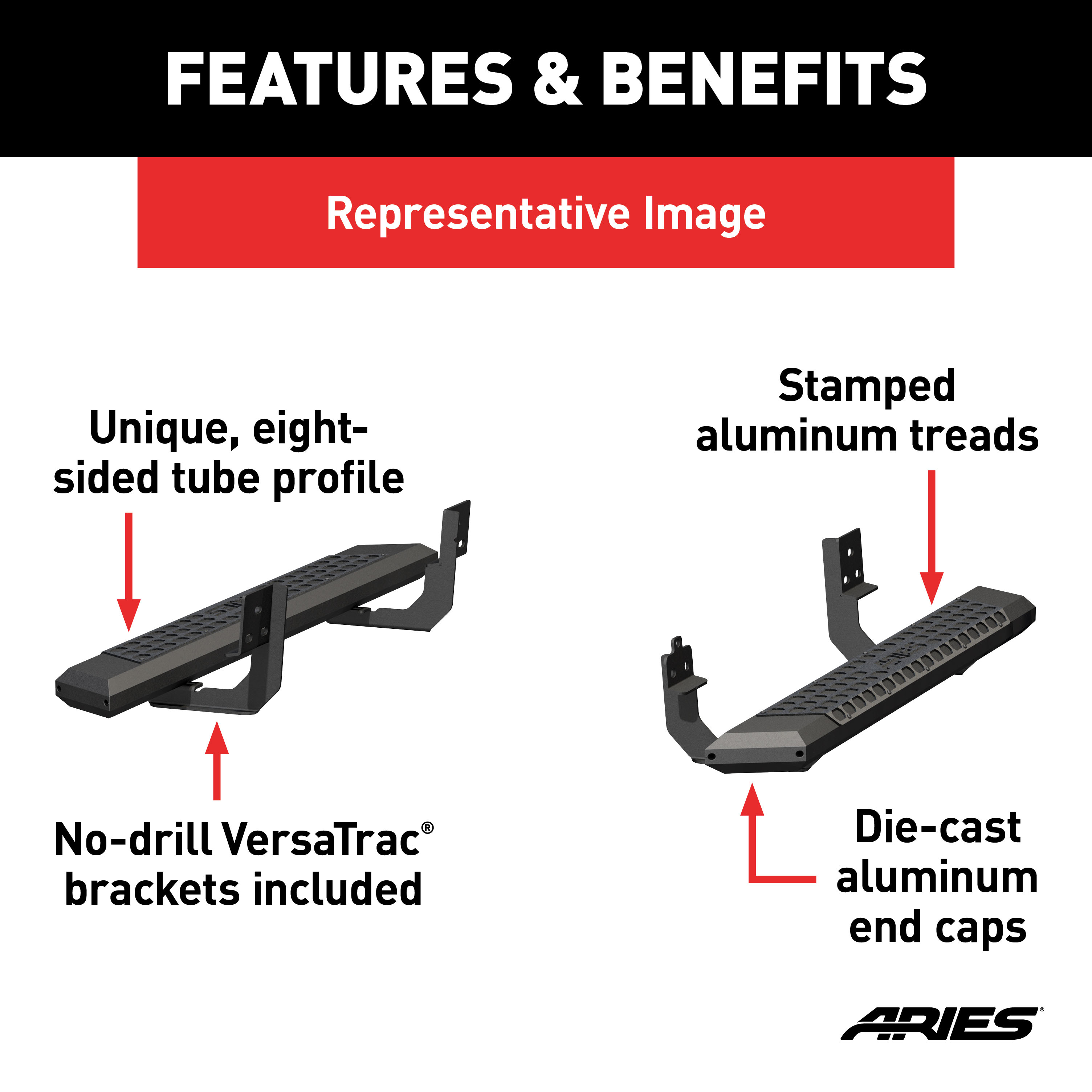 ARIES AdvantEDGE 5-1/2" x 53" Black Aluminum Side Bars, Select Ford F-250, F-350 Step Nerf Bar Kit thumbnail 3