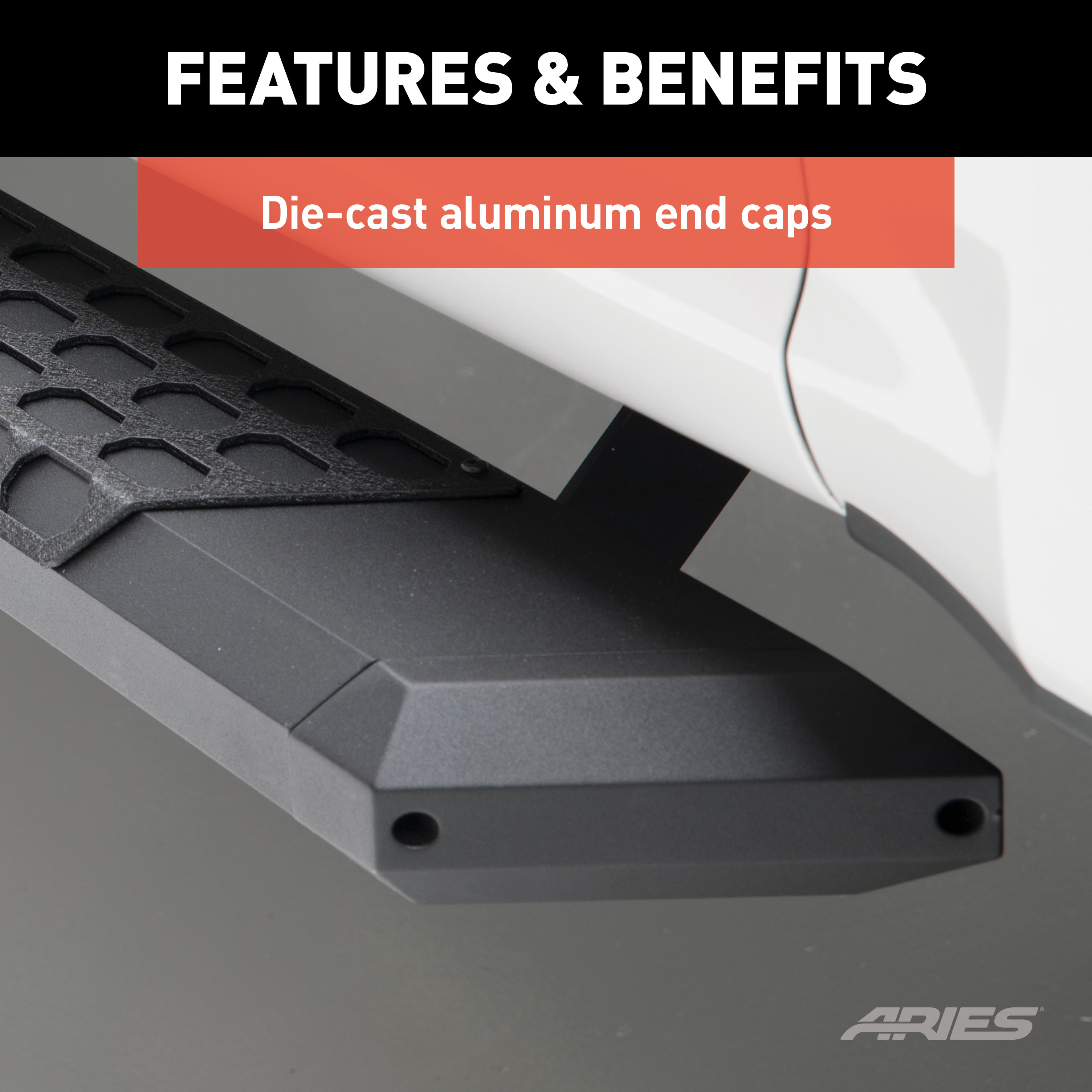 ARIES AdvantEDGE 5-1/2" x 53" Black Aluminum Side Bars, Select Ford F-250, F-350 Step Nerf Bar Kit thumbnail 6