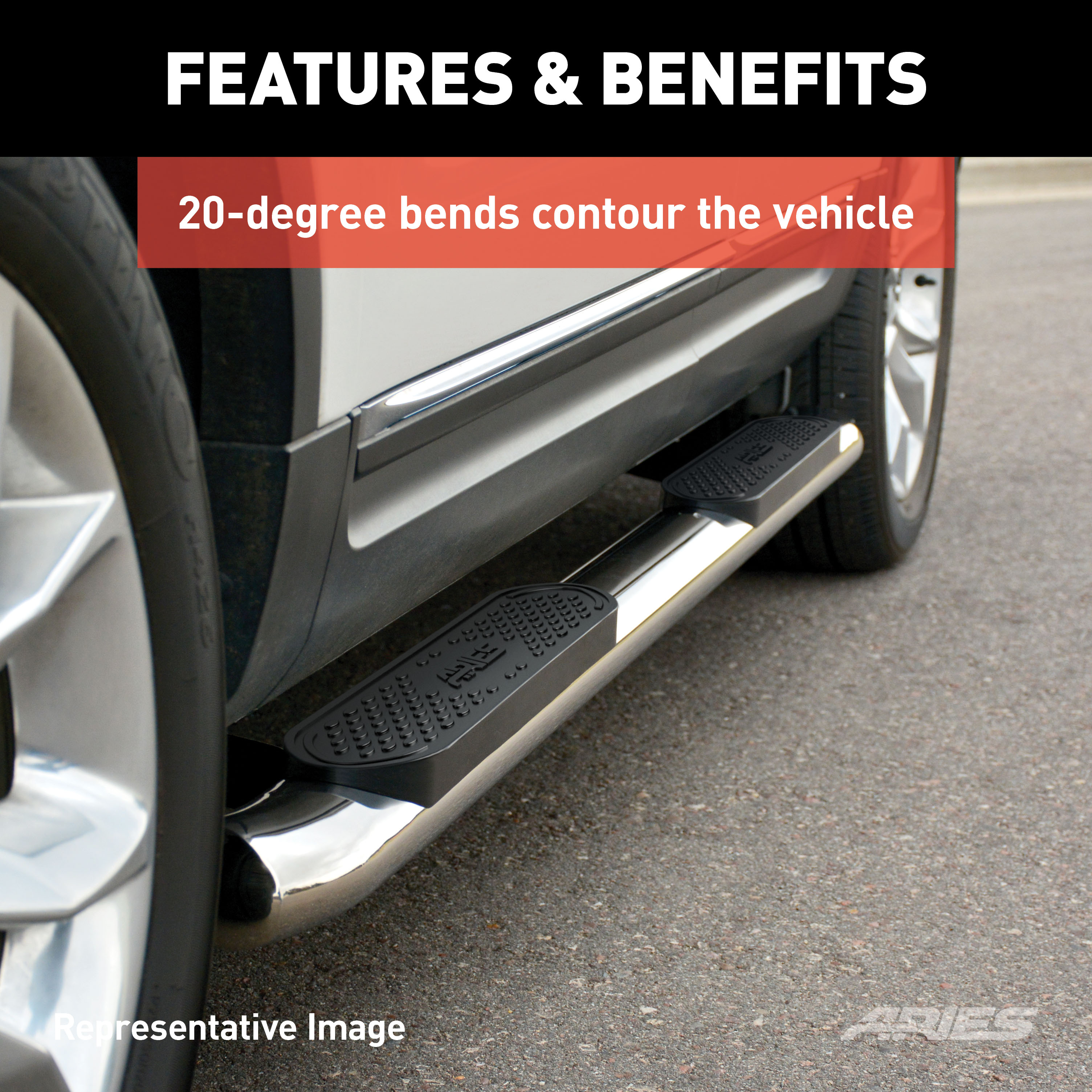 ARIES 4" Polished Stainless Oval Side Bars, Select Ford Excursion, F-250, F-350 Step Nerf Bar Kit thumbnail 5