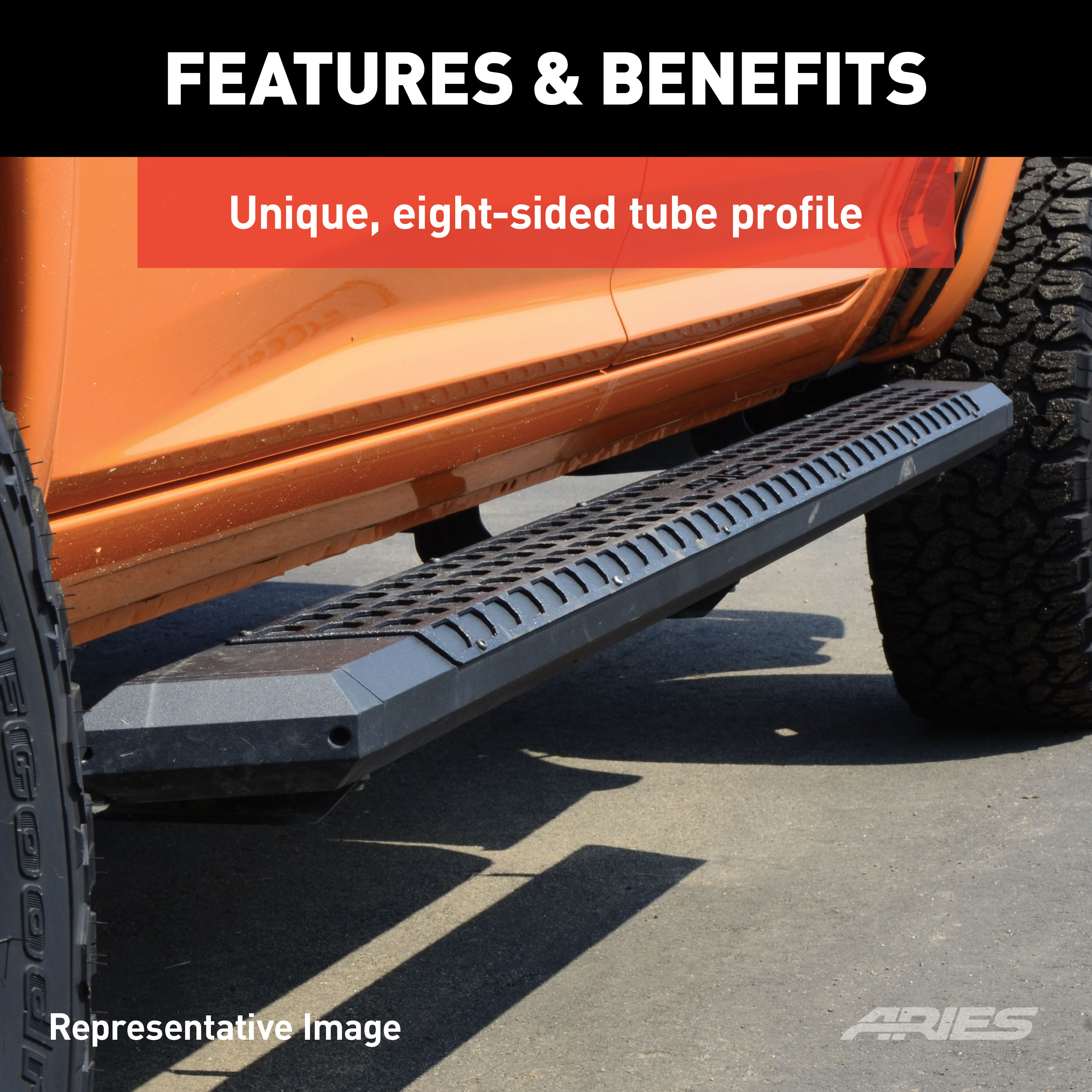 ARIES AdvantEDGE 5-1/2" x 75" Black Aluminum Side Bars, Select Ford F-250, F-350 Step Nerf Bar Kit thumbnail 4
