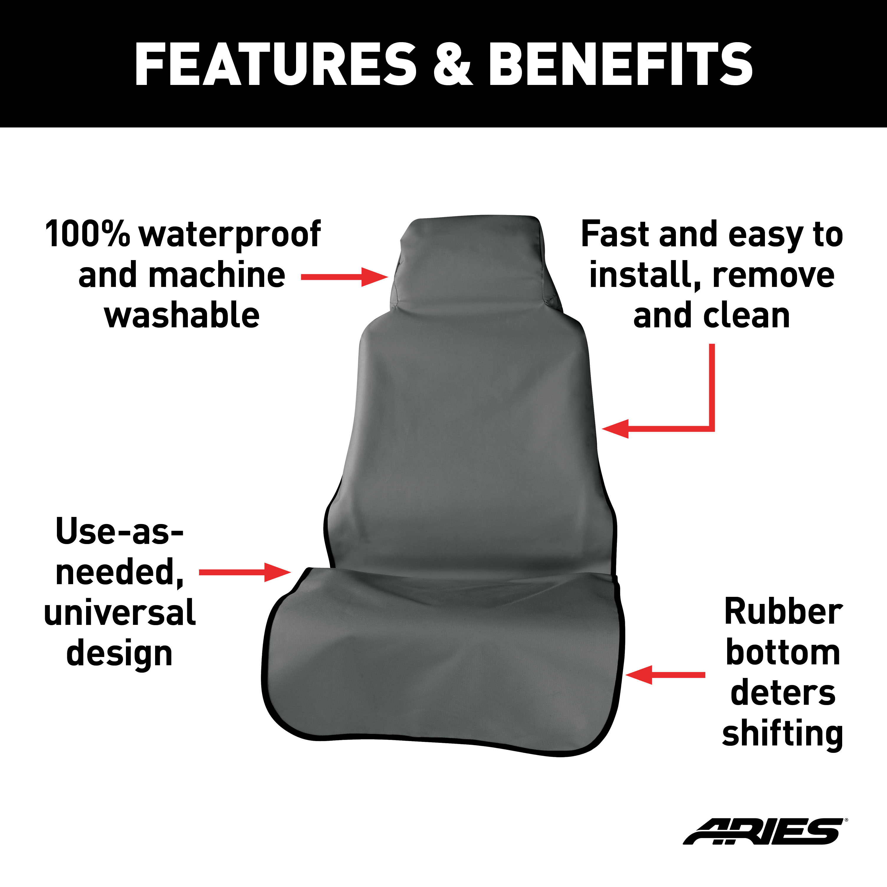 ARIES Seat Defender 58" x 23" Removable Waterproof Grey Bucket Seat Cover Seat Cover thumbnail 1