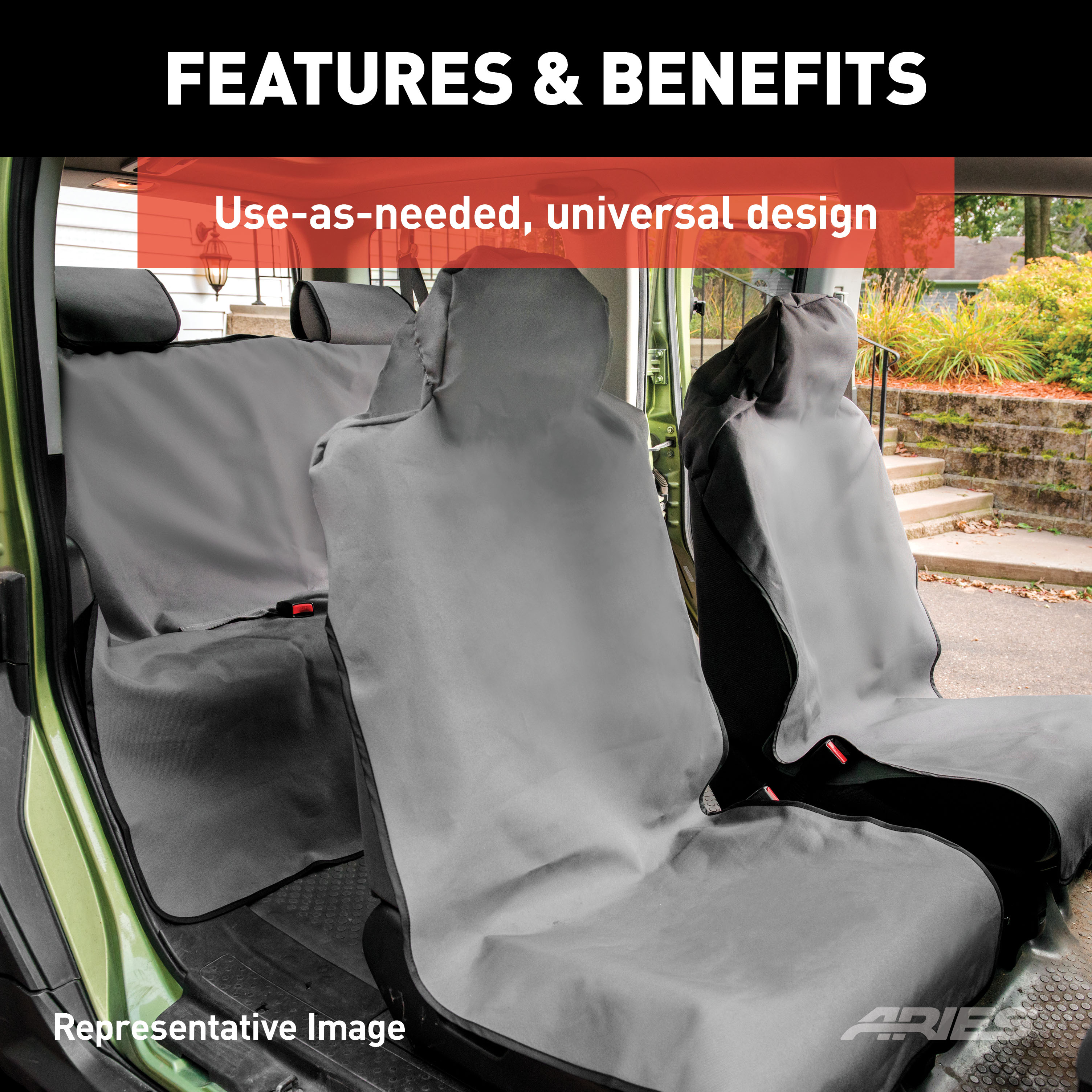 ARIES Seat Defender 58" x 23" Removable Waterproof Grey Bucket Seat Cover Seat Cover thumbnail 2