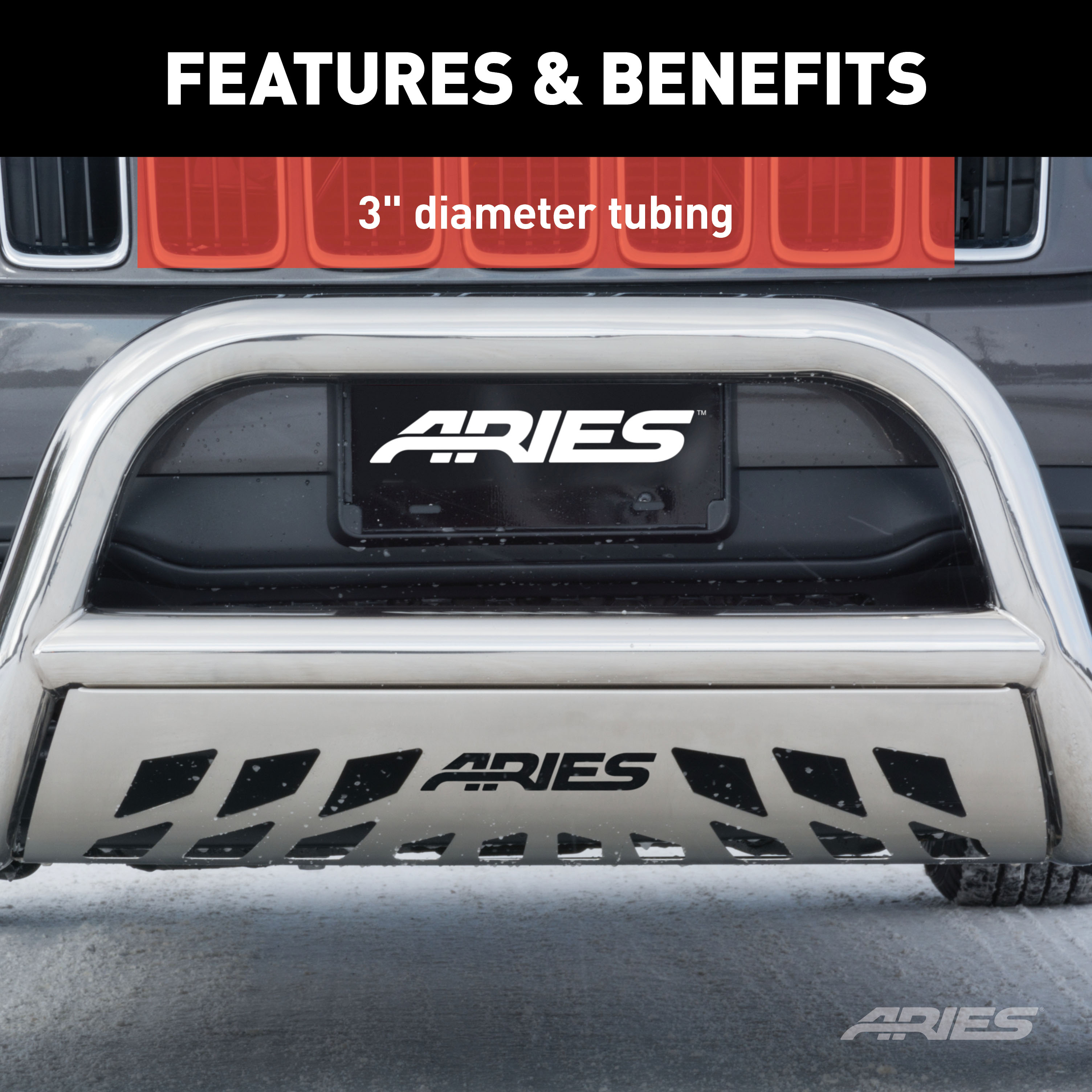 ARIES 3" Polished Stainless Bull Bar, Select Ford Excursion, F-250, F-350 Super Duty Brush Guard thumbnail 6