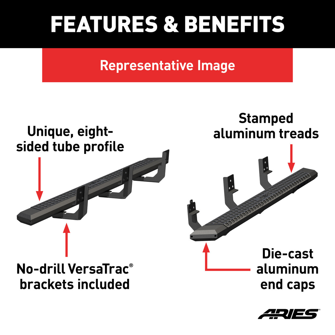 ARIES AdvantEDGE 5-1/2" x 85" Black Aluminum Side Bars, Select Toyota Tundra Step Nerf Bar Kit thumbnail 3
