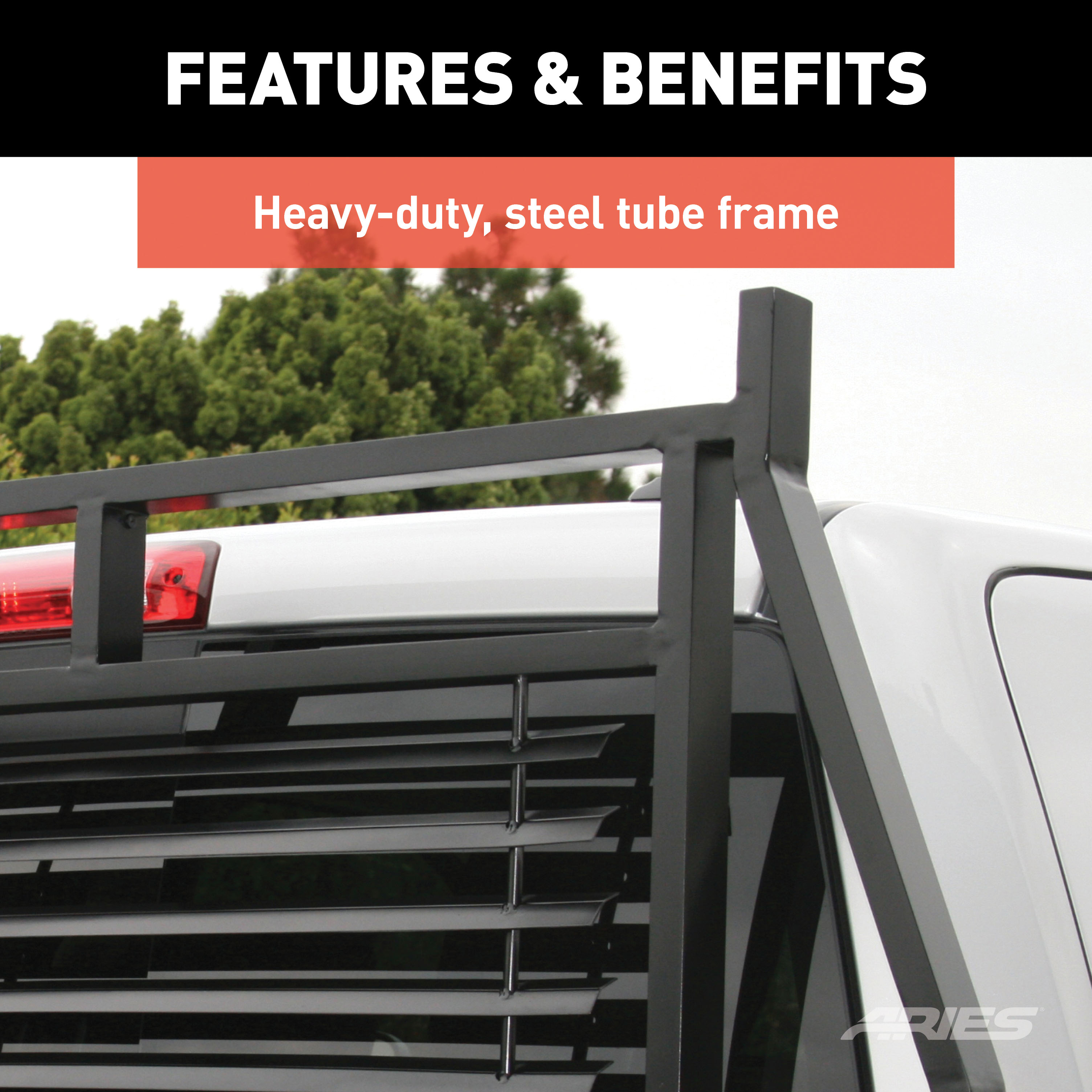 ARIES Classic Black Steel Headache Rack, Select Chevrolet, Ford, Dodge, GMC, Ram Truck Cab Protector / Headache Rack thumbnail 4