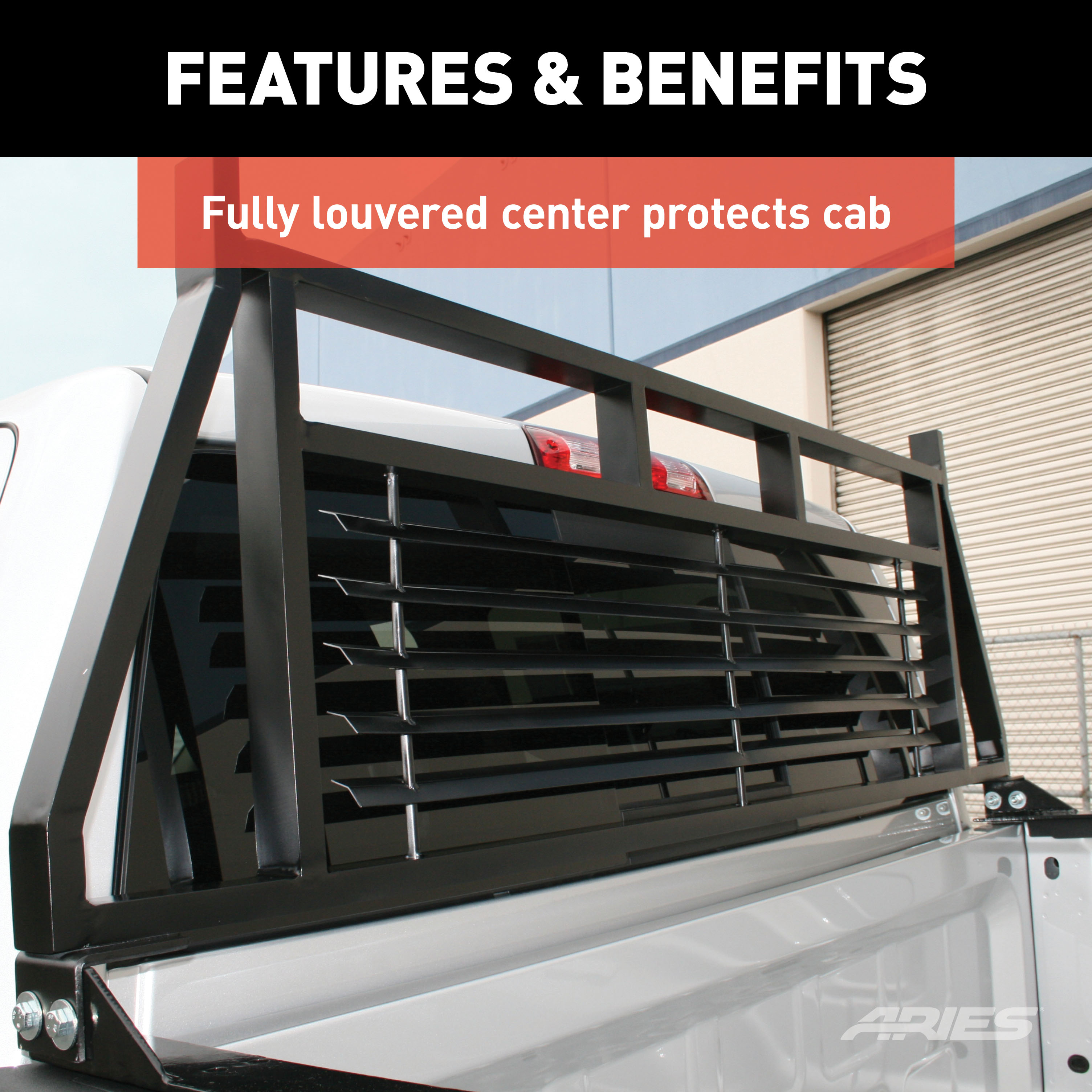 ARIES Classic Black Steel Headache Rack, Select Chevrolet, Ford, Dodge, GMC, Ram Truck Cab Protector / Headache Rack thumbnail 6