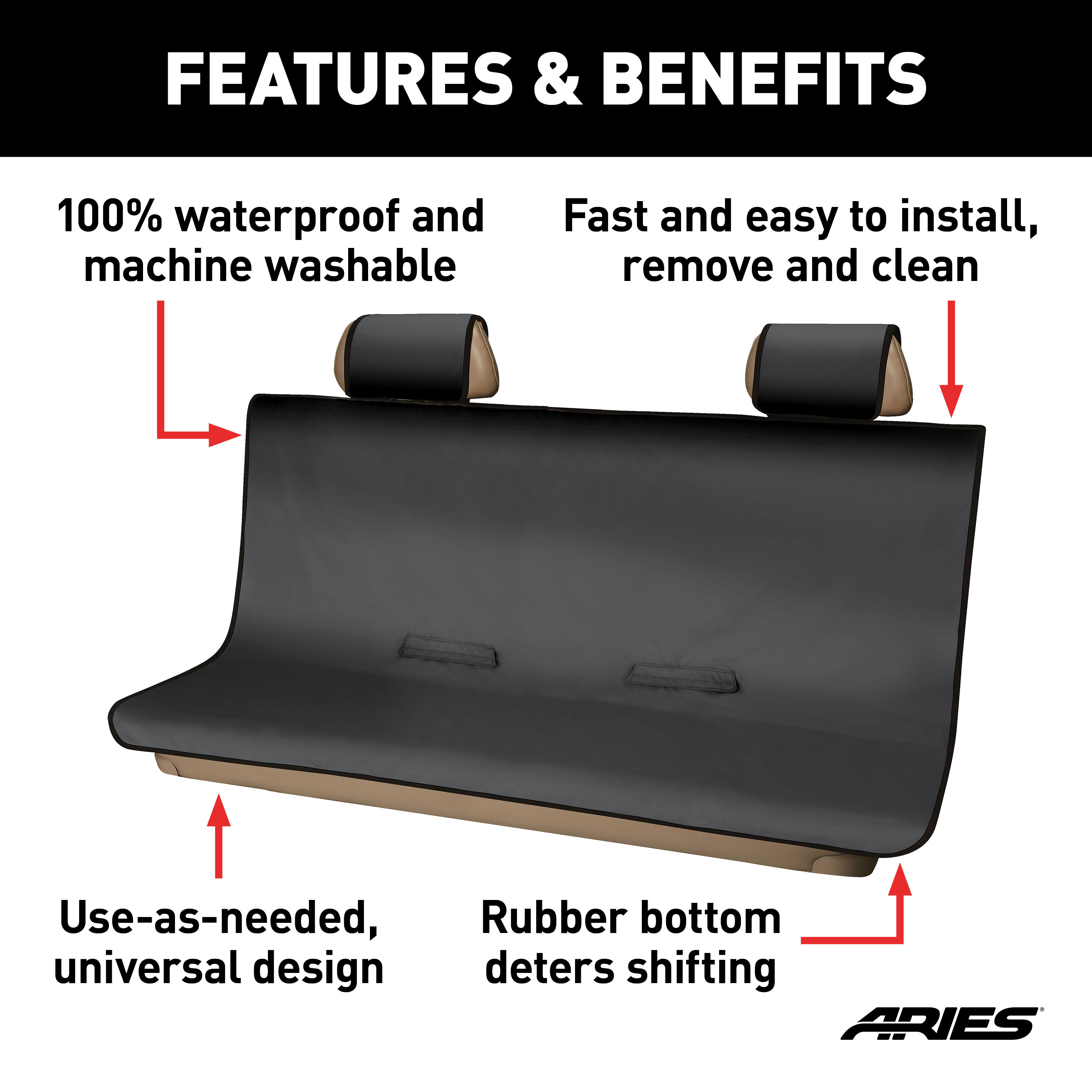 ARIES Seat Defender 58" x 63" Removable Waterproof Black XL Bench Seat Cover Seat Cover thumbnail 1