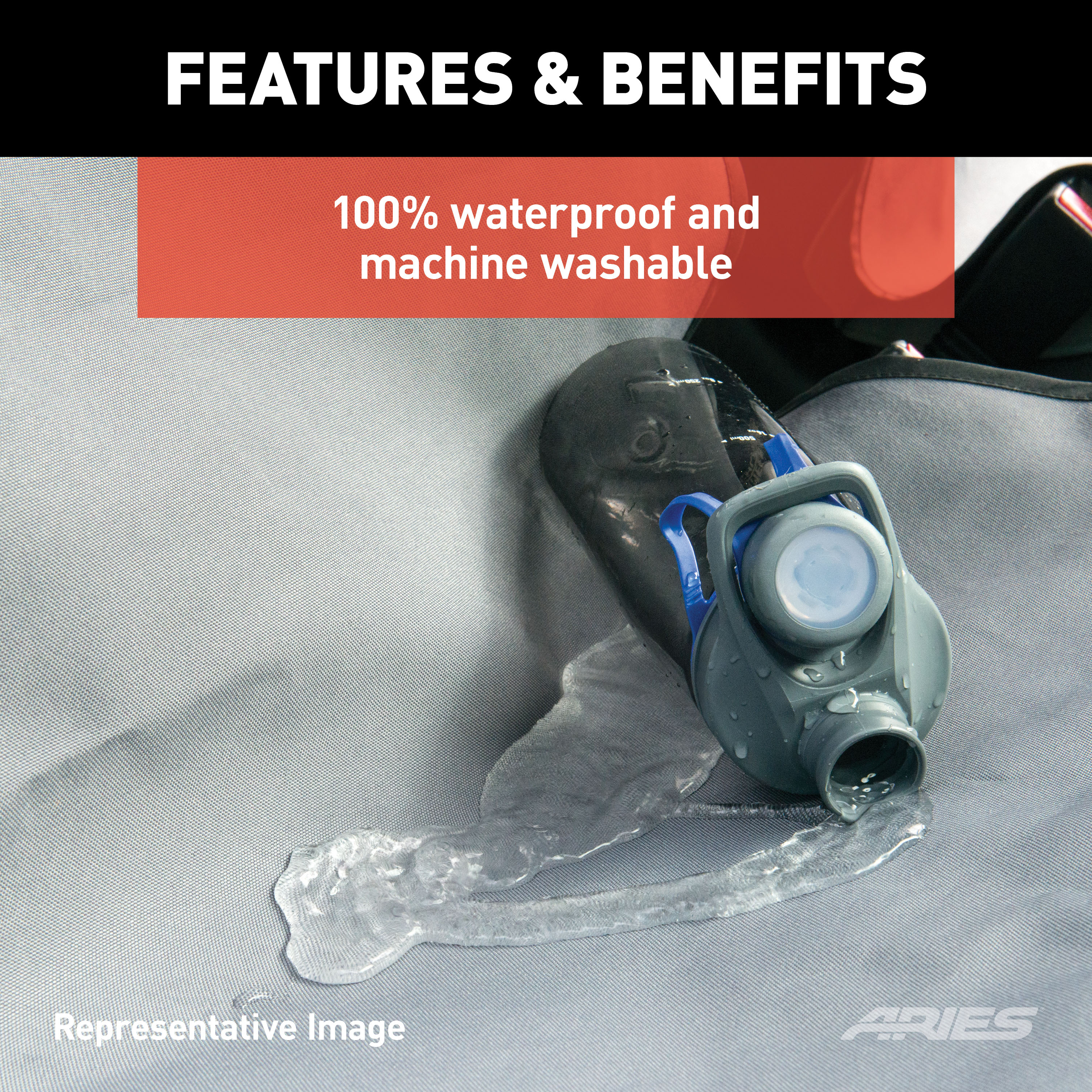 ARIES Seat Defender 58" x 63" Removable Waterproof Black XL Bench Seat Cover Seat Cover thumbnail 5