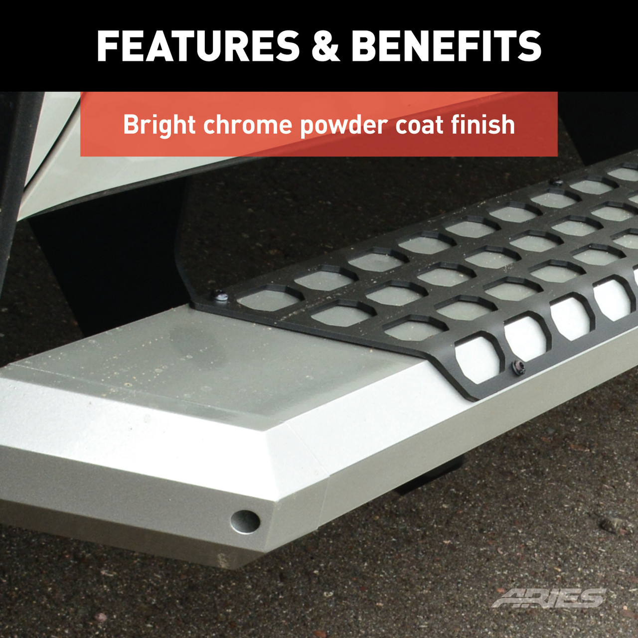 ARIES AdvantEDGE 5-1/2" x 91" Chrome Aluminum Side Bars, Select Ford F150, F250, F350 Step Nerf Bar Kit thumbnail 8