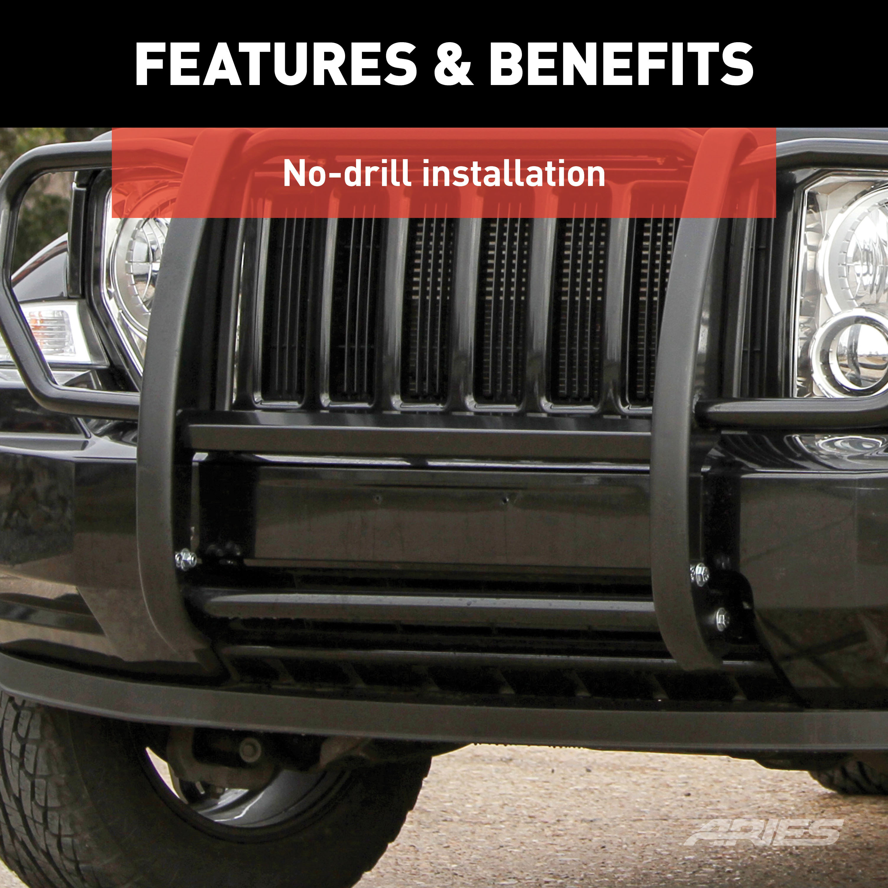 ARIES Black Steel Grille Guard, Select Jeep Liberty Grille Guard thumbnail 5
