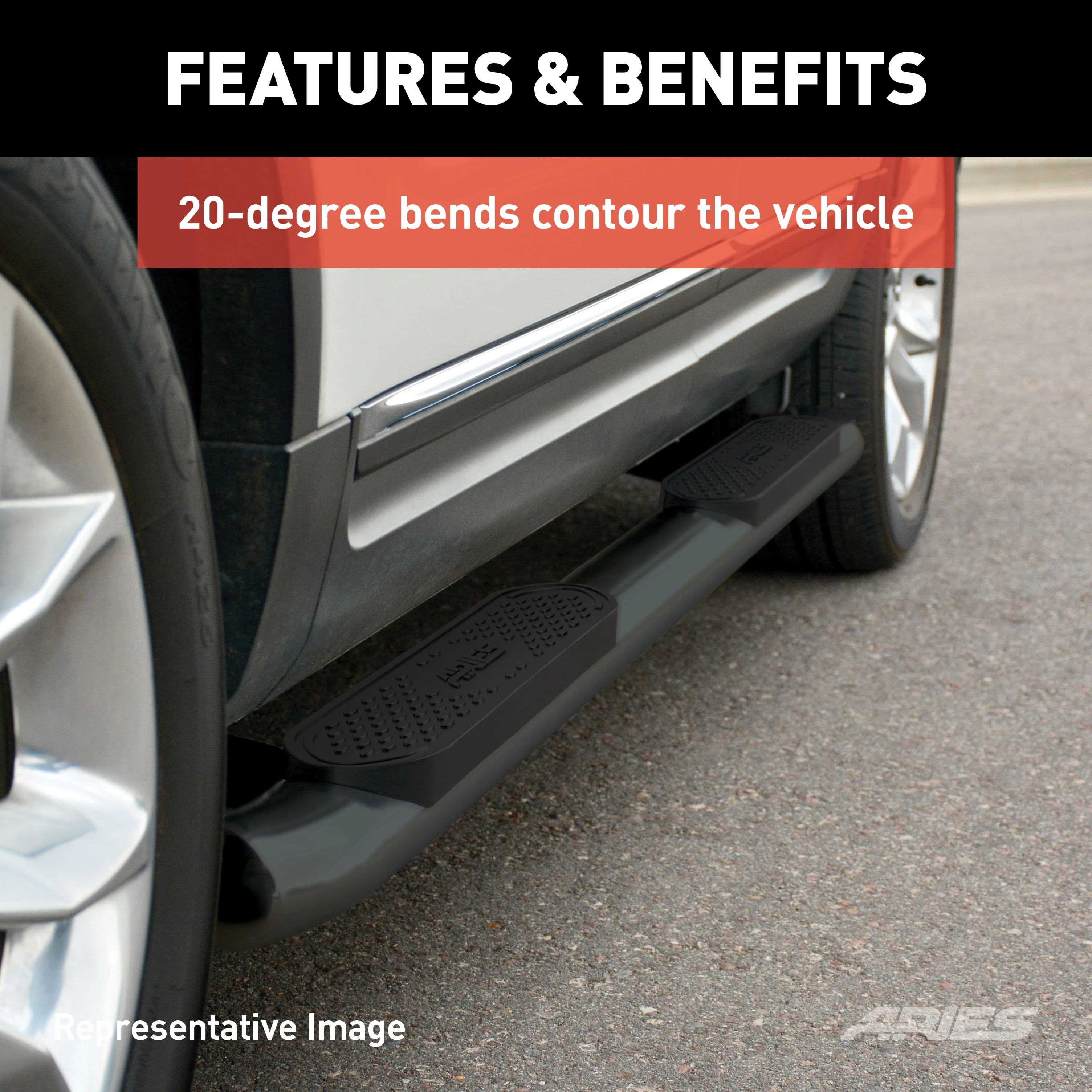 ARIES 4" Black Steel Oval Side Bars, Select Silverado, Sierra 1500, 2500, 3500 Step Nerf Bar Kit thumbnail 4