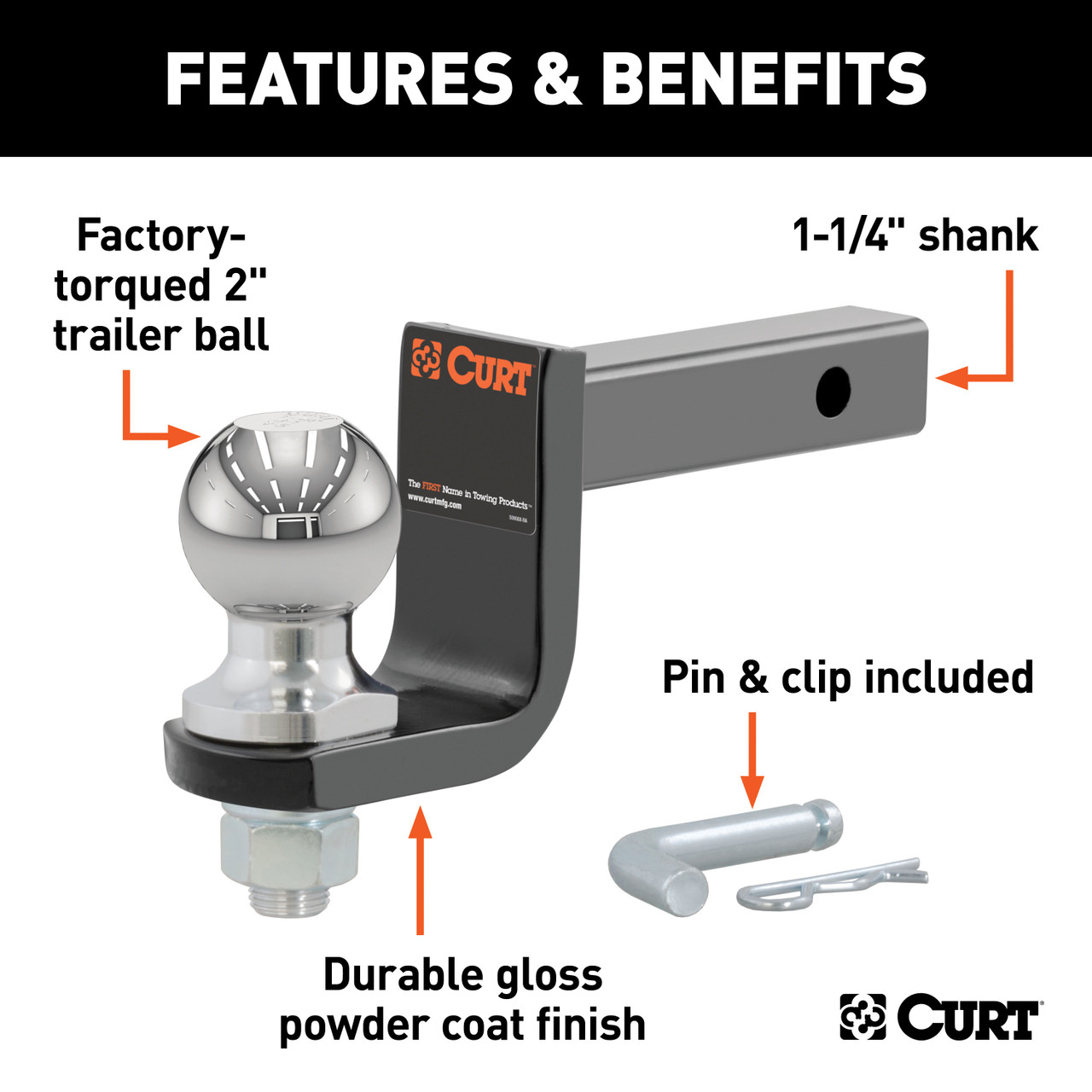 CURT 3,500 lbs Towing Starter Kit with 2" Ball (1-1/4" Shank, 3-1/4" Drop) Trailer Hitch Ball Mount with Switch Ball Trailer Ball Set (1-7/8", 2" & 2-5/16" Balls, 1" x 2-1/4" Shank) thumbnail 3
