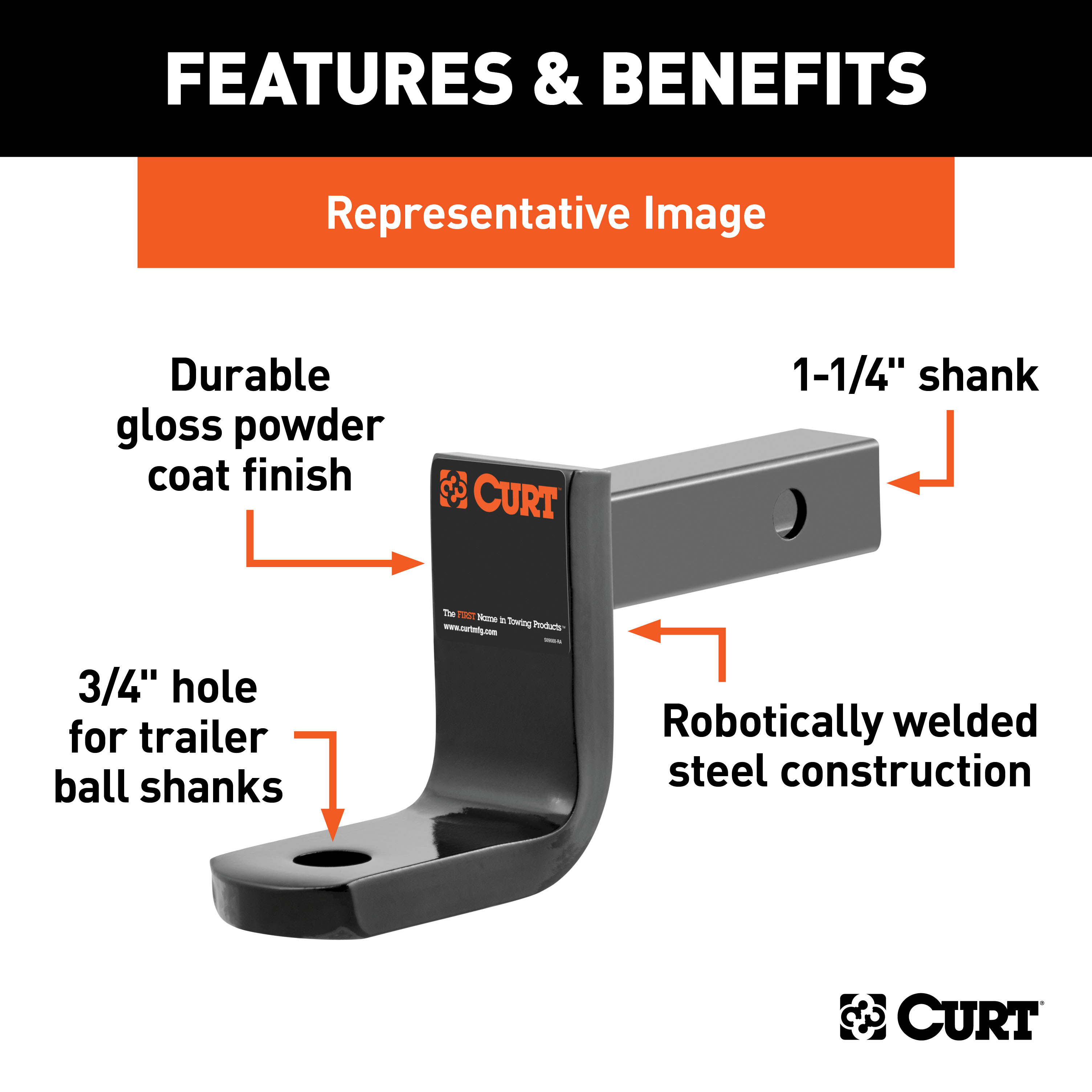 CURT Class 1 Ball Mount (1-1/4" Shank, 2,000 lbs, 6" Drop, 5-9/16" Long) Trailer Hitch Ball Mount with Channel Mount Lock (5/8" Diameter) thumbnail 4