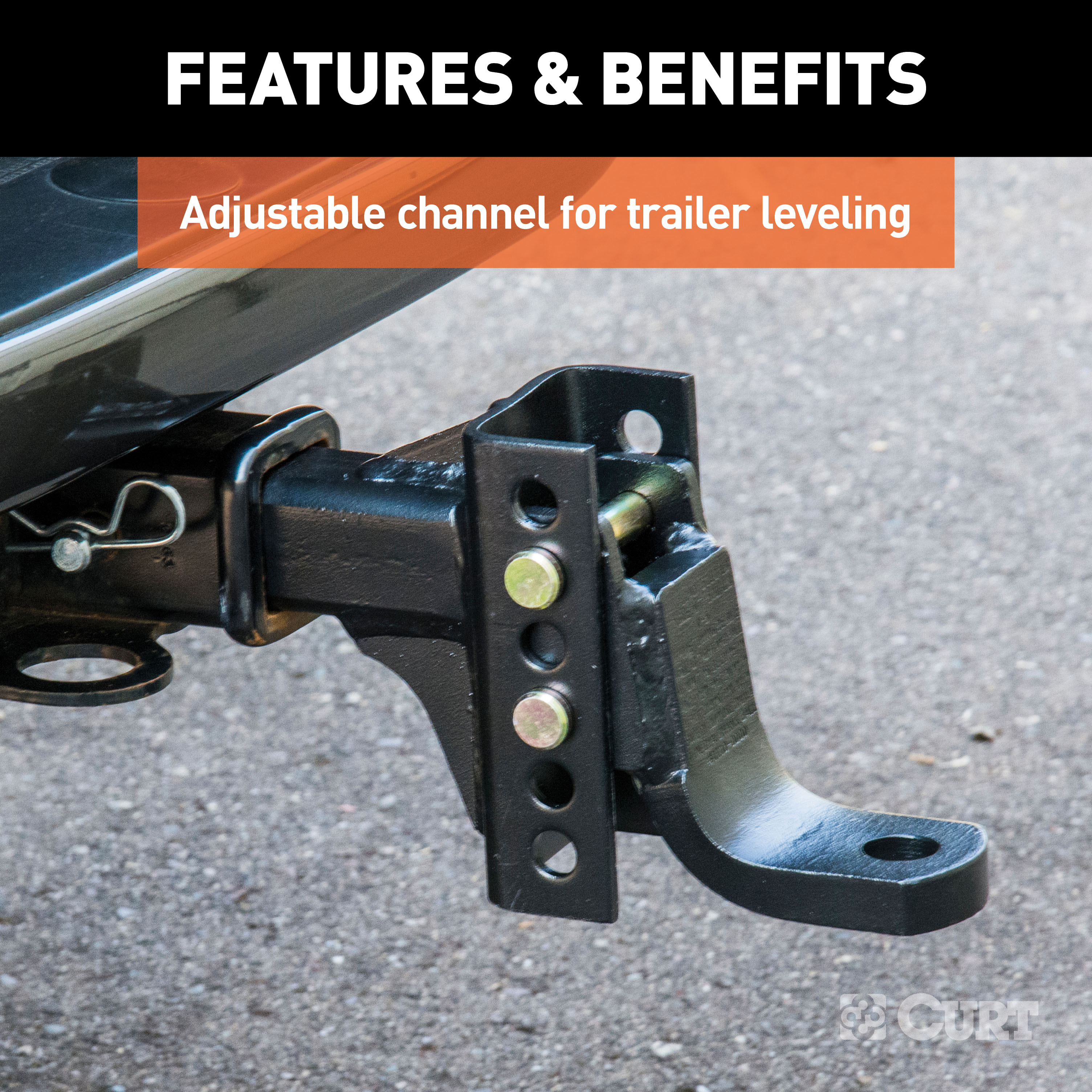 CURT 2" Shank, 6,000 lbs., 6-3/4" Drop Adjustable Channel Mount Trailer Hitch Ball Mount with 5/8" Diameter Channel Mount Lock & 1-7/8" Trailer Ball thumbnail 4