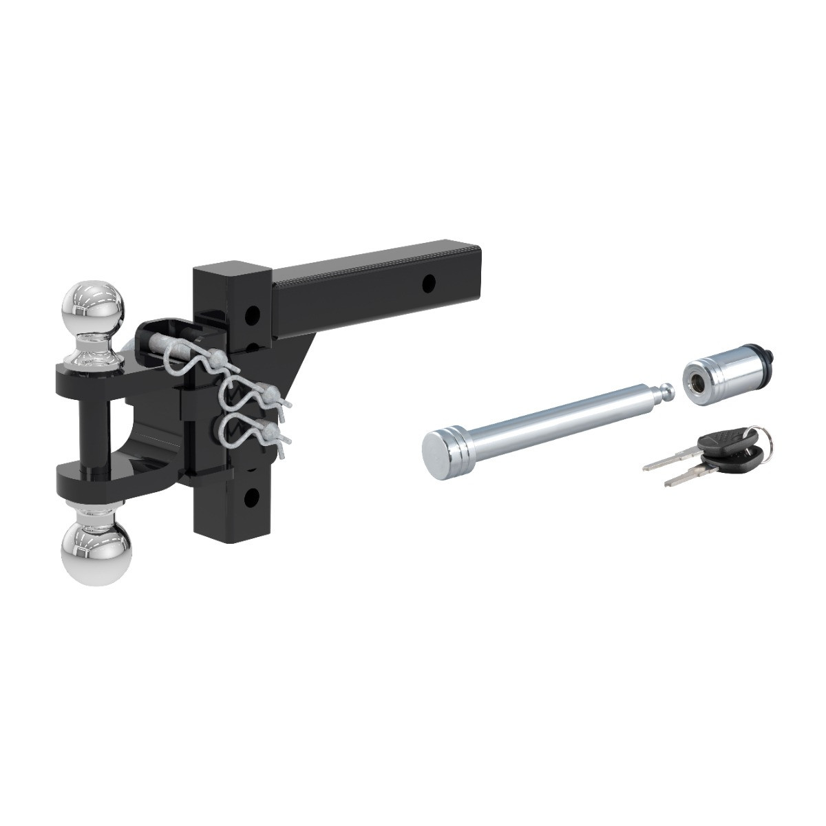 CURT Adjustable Multipurpose Ball Mount (2" Shank, 2" & 2-5/16" Balls) Trailer Hitch Ball Mount with 5/8" Hitch Lock (3" Receiver, Barbell, Chrome) thumbnail 0