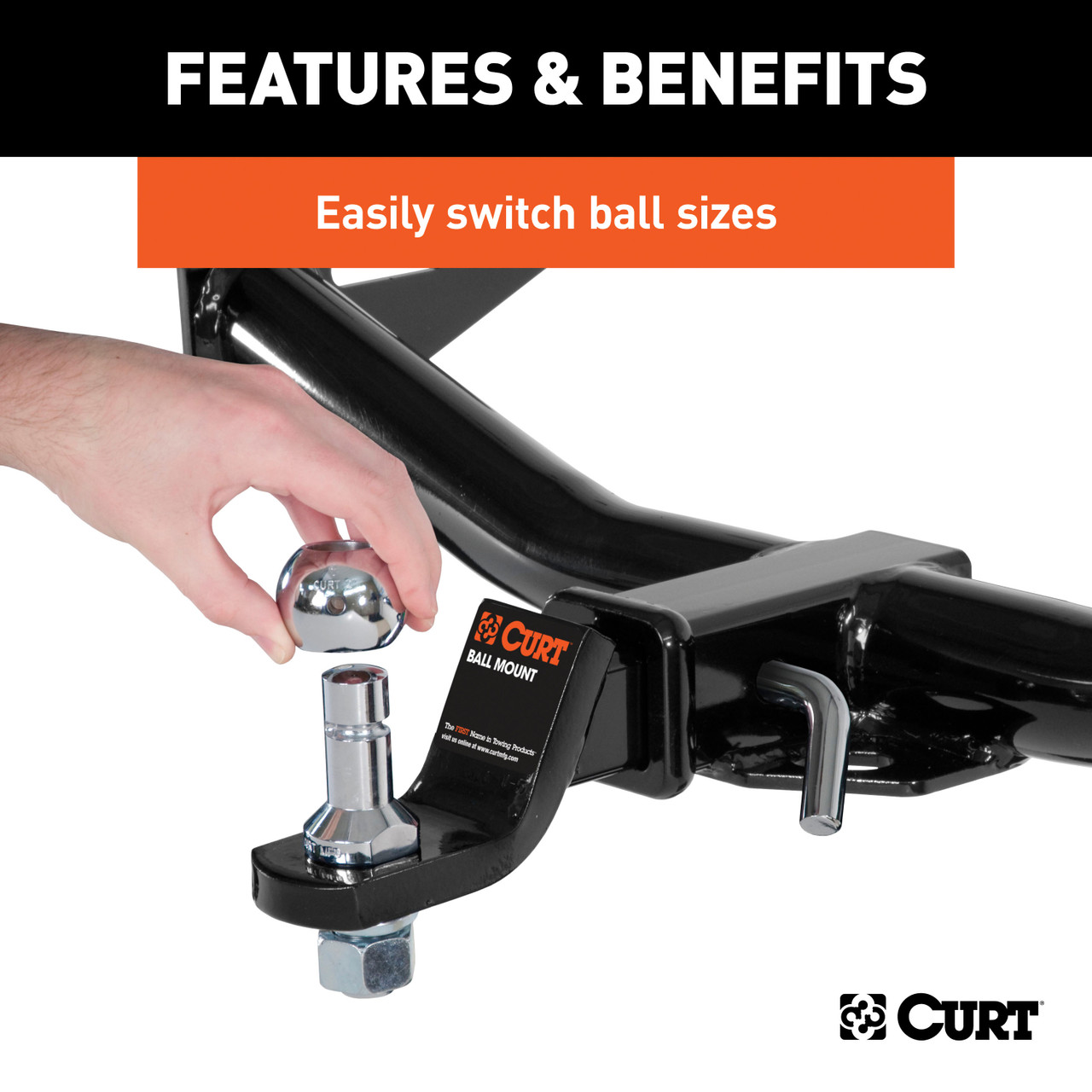 CURT Class 1 Ball Mount (1-1/4" Shank, 2,000 lbs, 1-1/4" Drop, 6-3/4" Long) Trailer Hitch Ball Mount with Switch Ball Trailer Ball (1-7/8", 2", 2-5/16") & Channel Mount Lock Set (5/8" Diameter) thumbnail 9
