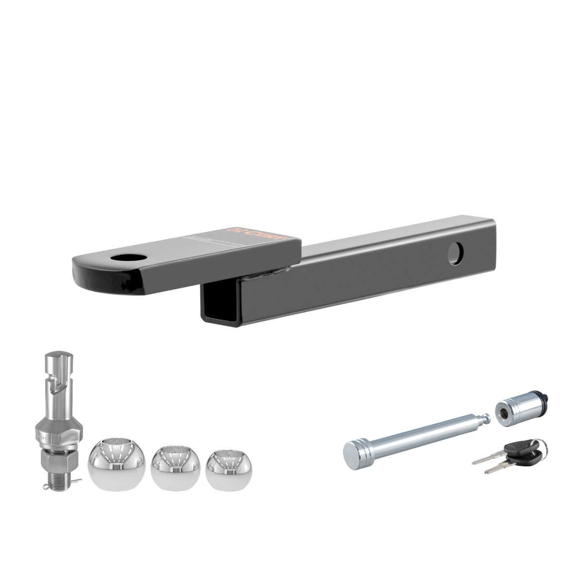 CURT Class 1 Ball Mount (1-1/4" Shank, 2,000 lbs, 1-1/4" Drop, 9-3/4" Long) Trailer Hitch Ball Mount with Switch Ball Trailer Ball (1-7/8", 2", 2-5/16" Balls, 1" x 2-1/4" Shank) & 5/8" Hitch Lock (3" Receiver, Barbell, Chrome) thumbnail 0