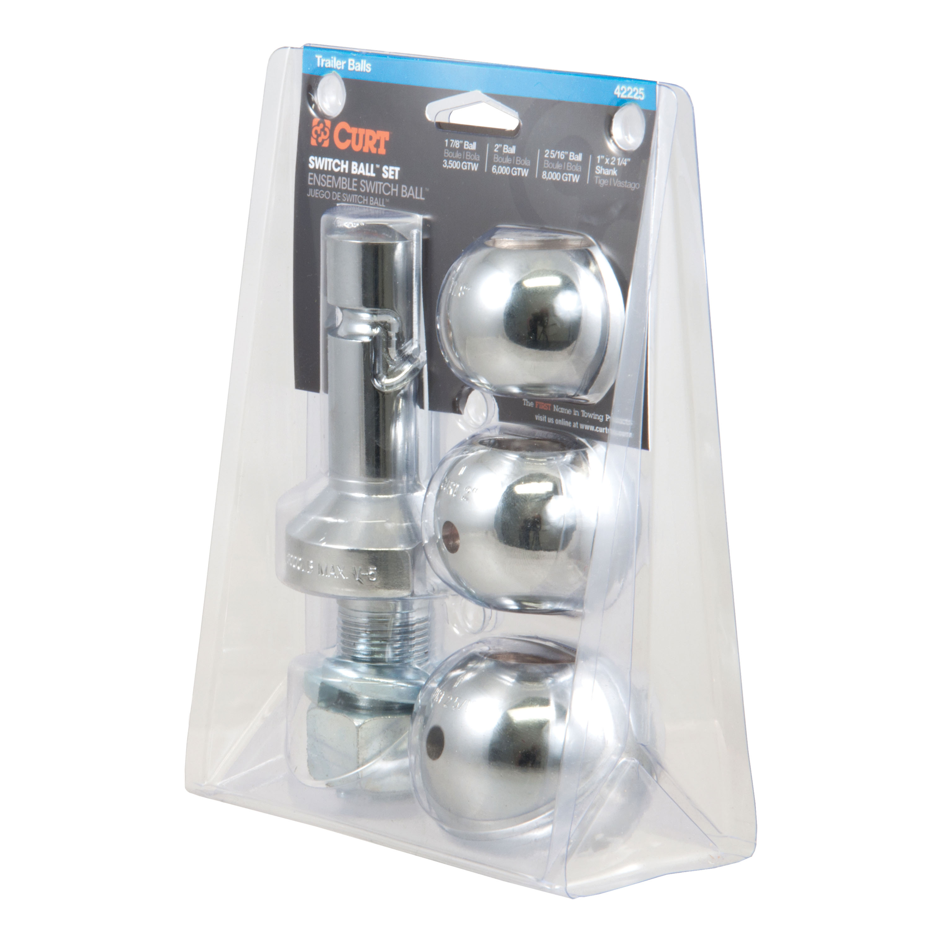 CURT Class 2 Ball Mount (1-1/4" Shank, 3,500 lbs, 1" Drop, 7-13/16" Long) Trailer Hitch Ball Mount with Switch Ball Trailer Ball (1-7/8", 2", 2-5/16" Balls) & Channel Mount Lock (5/8" Diameter) thumbnail 7