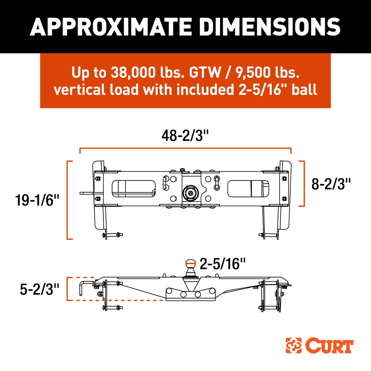 CURT 60704 PowerHaul Double Lock Gooseneck Hitch, Fits Select Chevrolet Silverado 2500 HD, 3500 HD, GMC Sierra 2500 HD, 3500 HD thumbnail 4