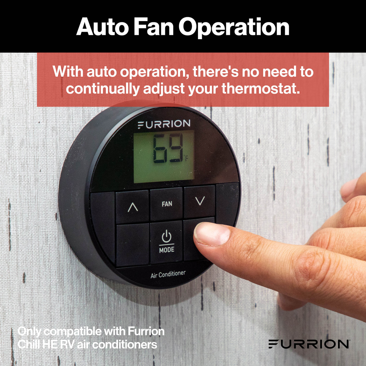 Furrion Chill Multi-Zone Wall Thermostat - Black, 3 Fan Speeds (R32) #FACW12ESZA2-BL-AM thumbnail 6