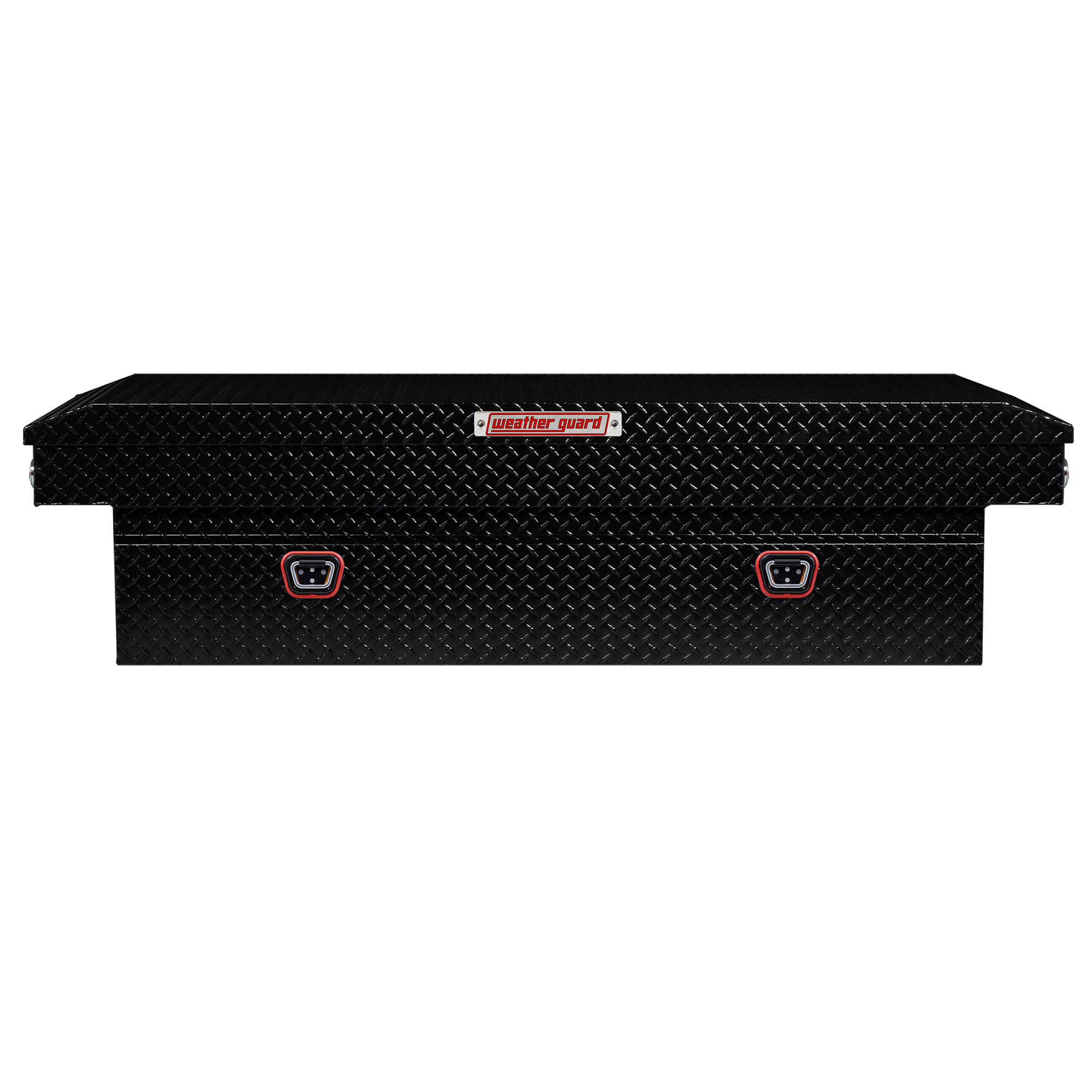 WEATHER GUARD 117-5-04 Aluminum Saddle Tool Box, 15.5 Cu Ft, Extra Wide, Gloss Black, Tamper Resistant Push Button Lock thumbnail 0