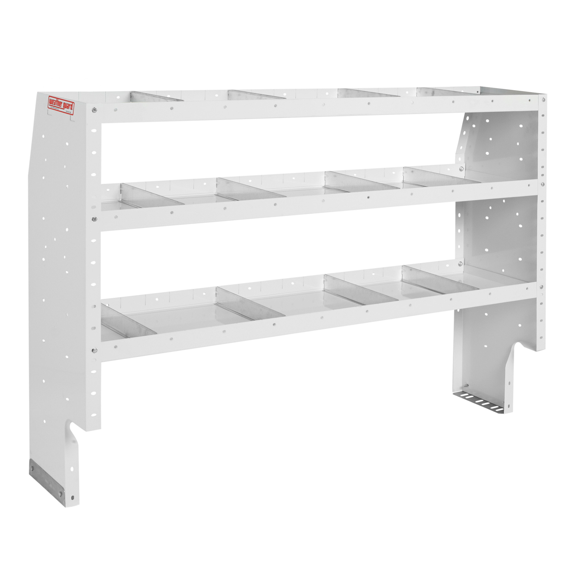 WEATHER GUARD 9346-3-03 Heavy Duty Van Shelf Unit, 60"W x 44"H x 16"D, 3 Adjustable Shelves, 12 Dividers, White Steel thumbnail 0