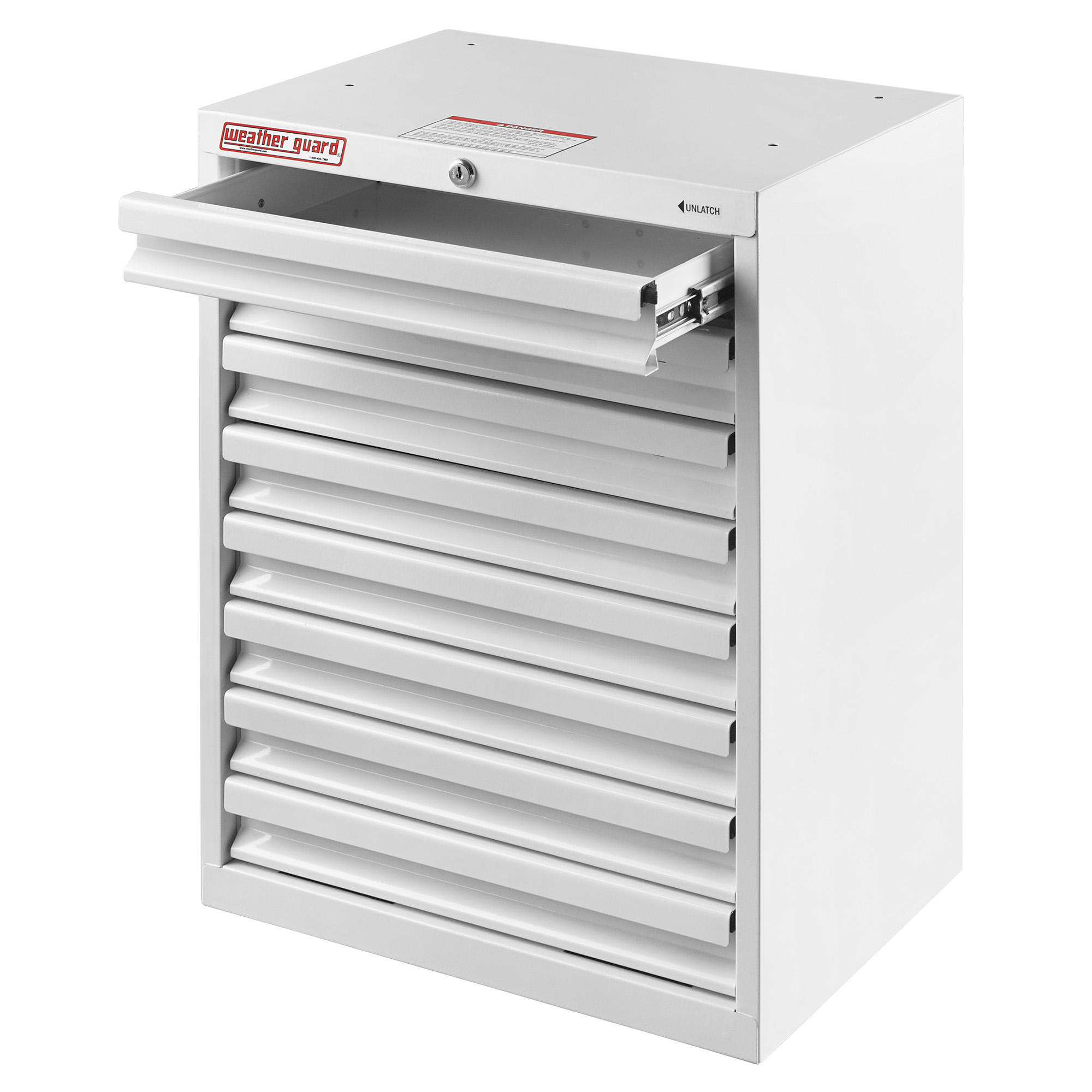 Weather Guard 9988-3-01 8 Drawer Van Storage Cabinet, 24"H x 18"W x 14"D, White Steel Floor Mount thumbnail 1